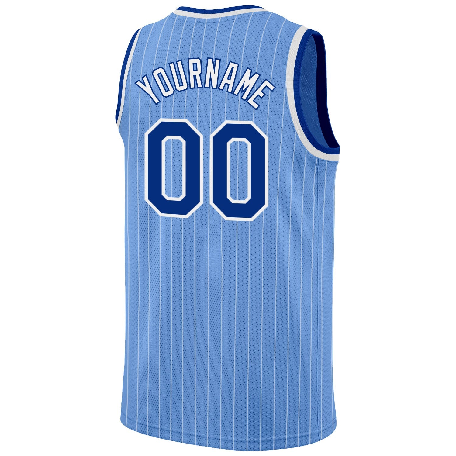 Custom Light Blue White Pinstripe Royal-White Authentic Basketball Jersey view 6