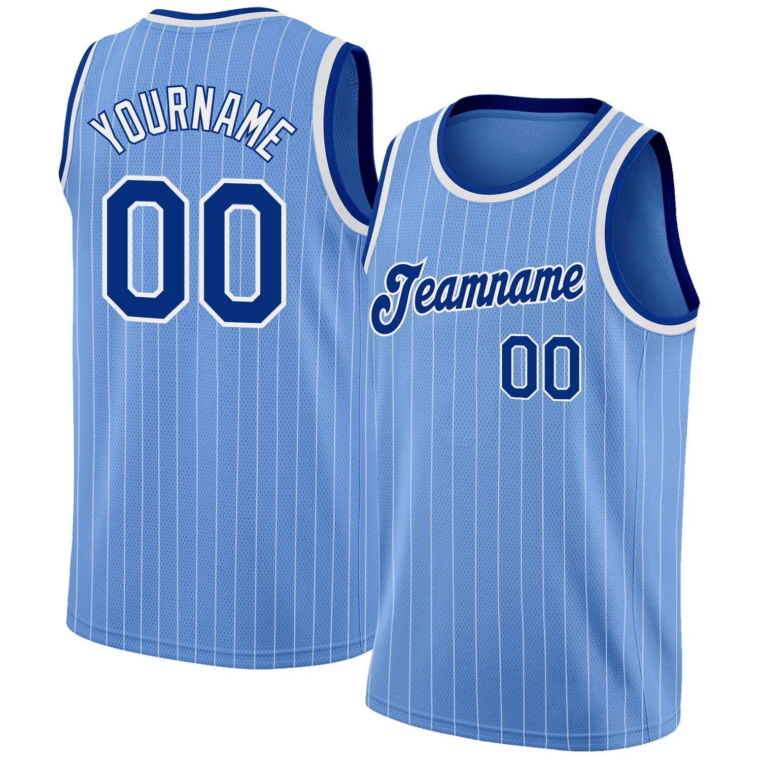 Custom Light Blue White Pinstripe Royal-White Authentic Basketball Jersey - Main View