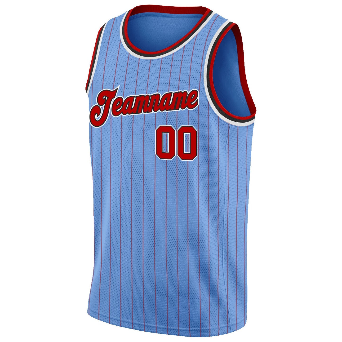 Custom Light Blue Red Pinstripe Red-Black Authentic Basketball Jersey view 5