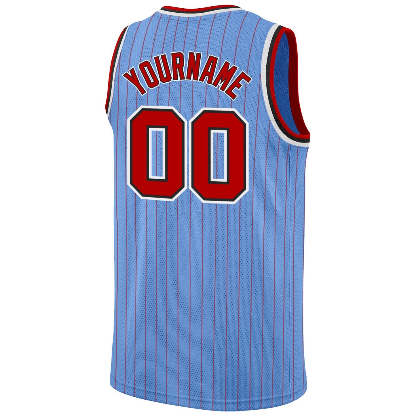 Custom Light Blue Red Pinstripe Red-Black Authentic Basketball Jersey view 6