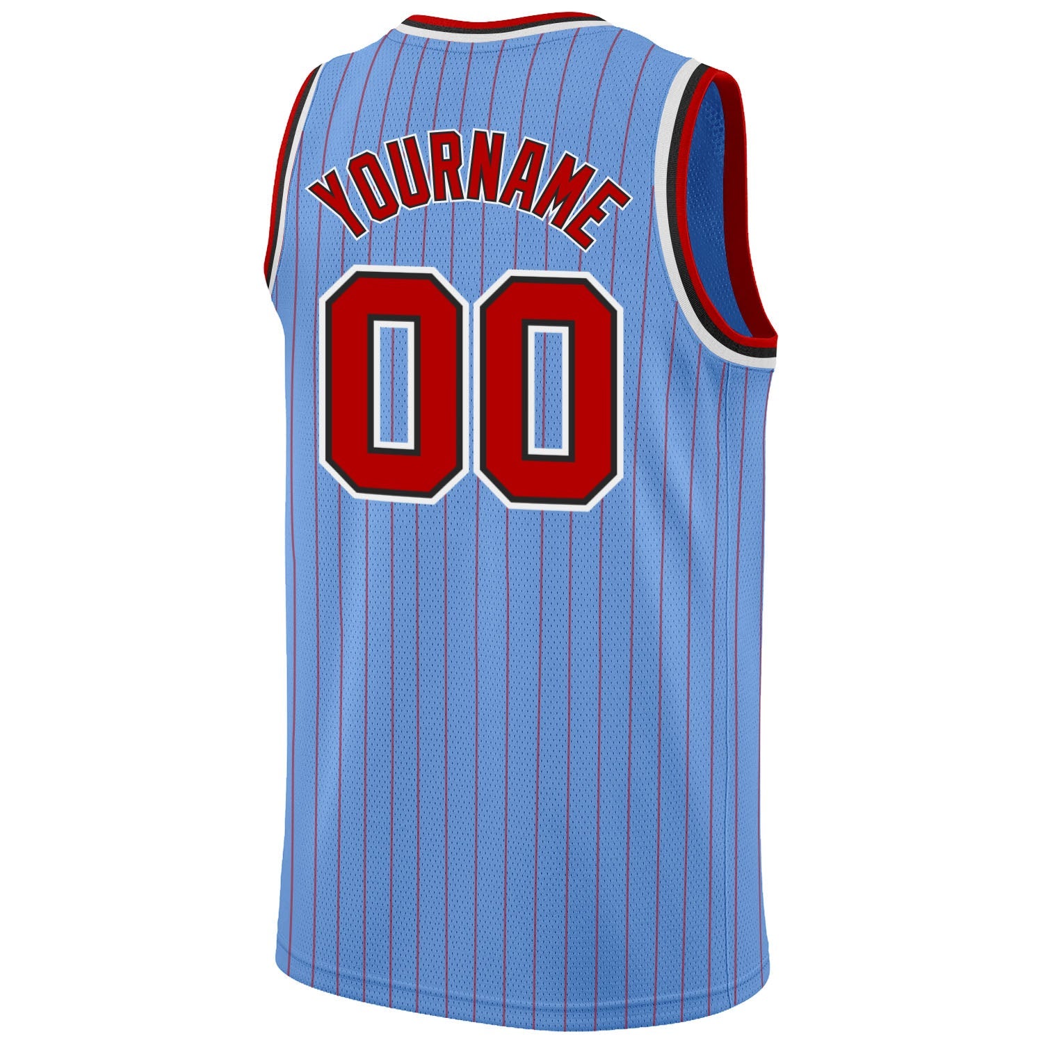 Custom Light Blue Red Pinstripe Red-Black Authentic Basketball Jersey view 6
