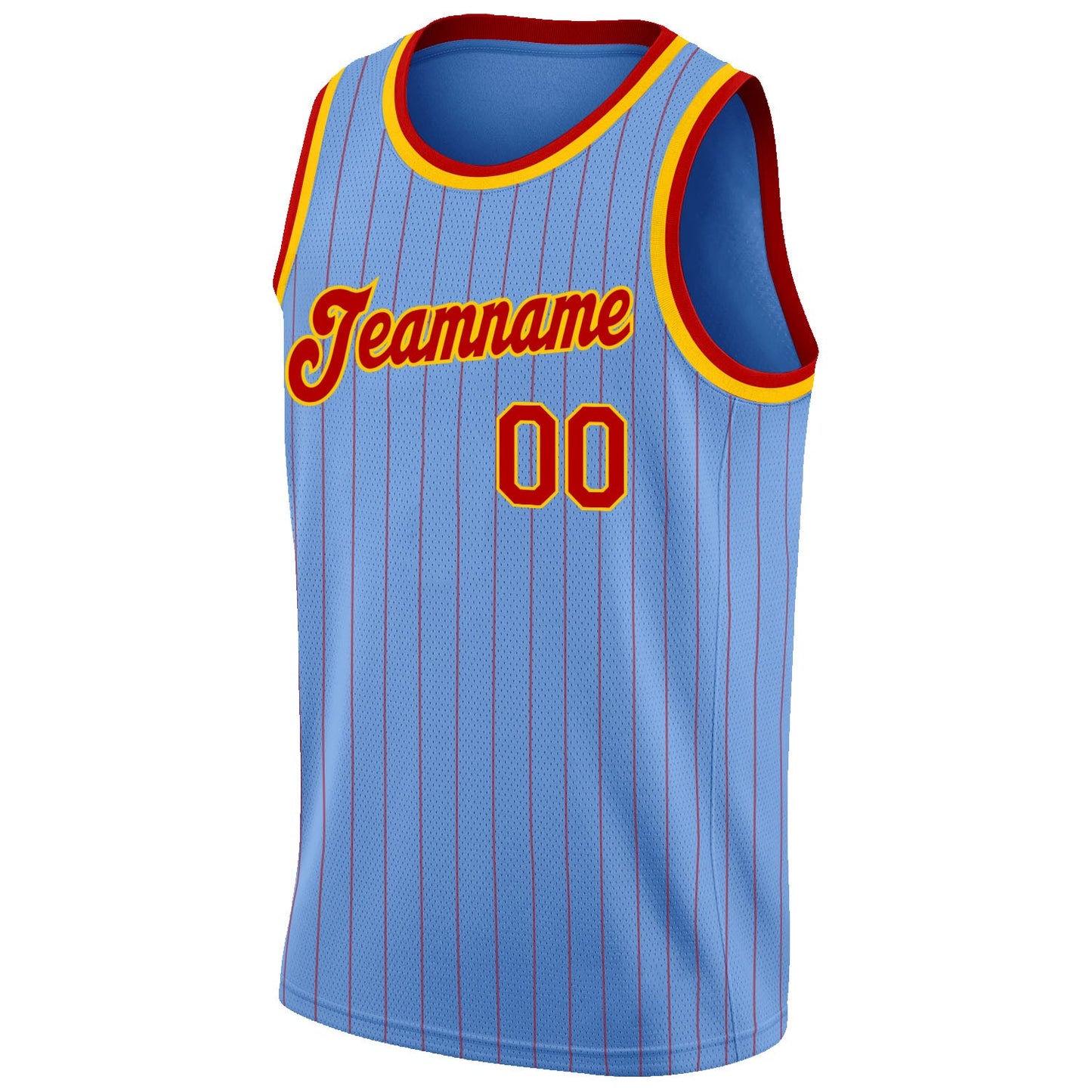 Custom Light Blue Red Pinstripe Red-Gold Authentic Basketball Jersey view 5