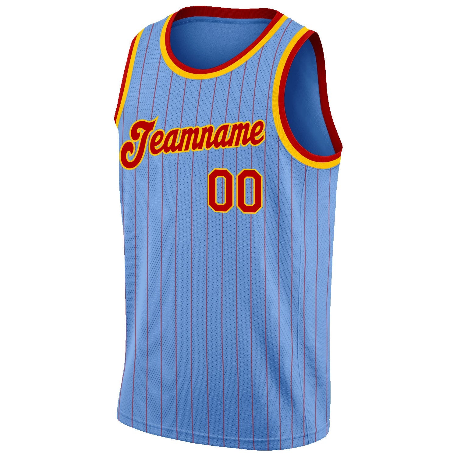 Custom Light Blue Red Pinstripe Red-Gold Authentic Basketball Jersey view 5