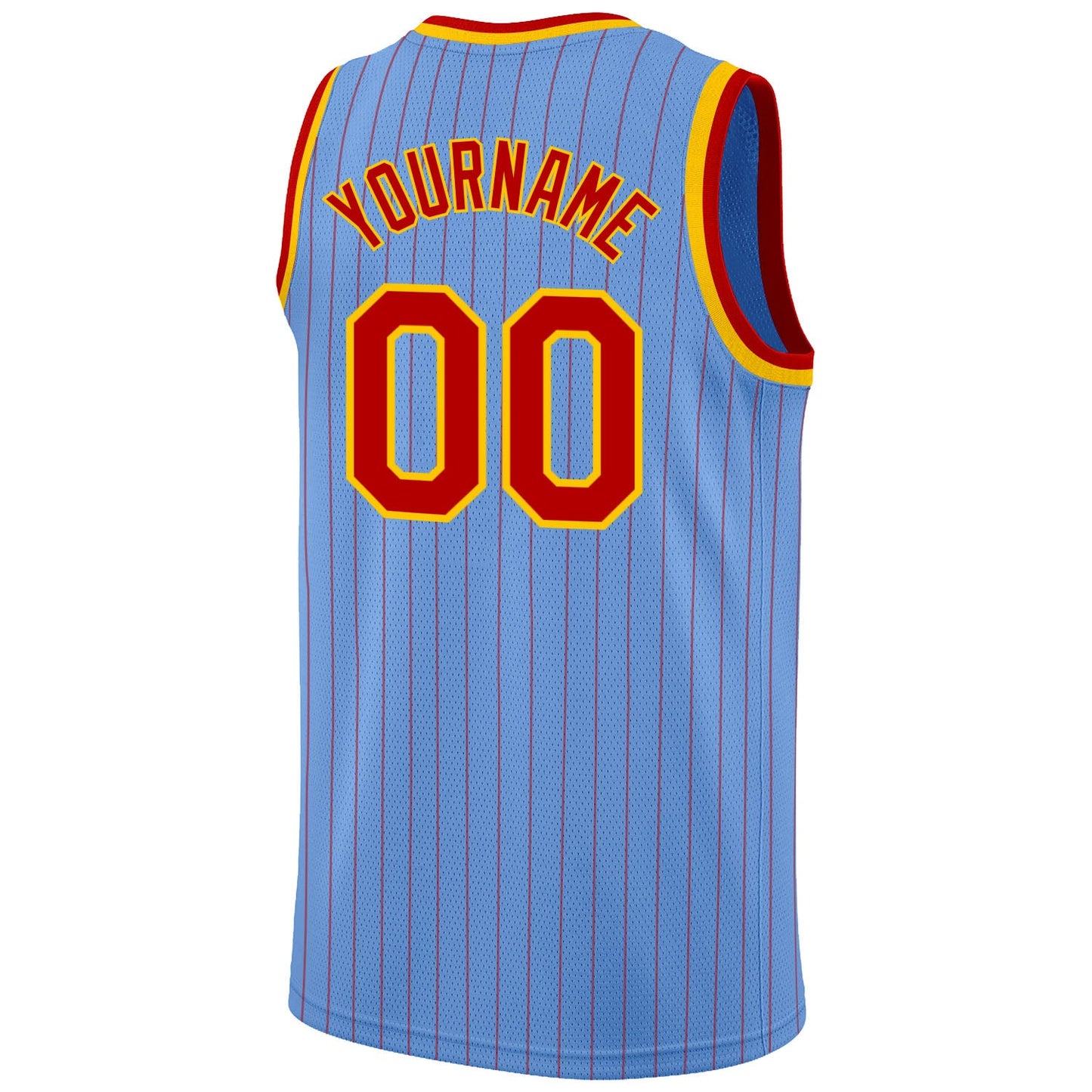 Custom Light Blue Red Pinstripe Red-Gold Authentic Basketball Jersey view 6