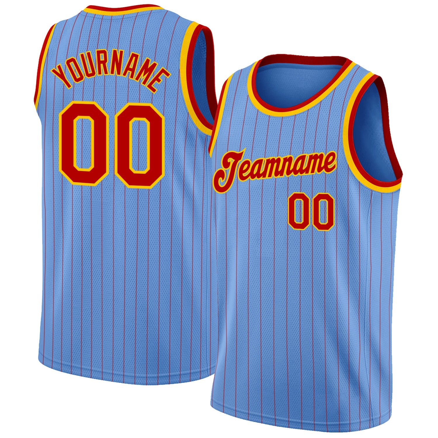 Custom Light Blue Red Pinstripe Red-Gold Authentic Basketball Jersey - Main View