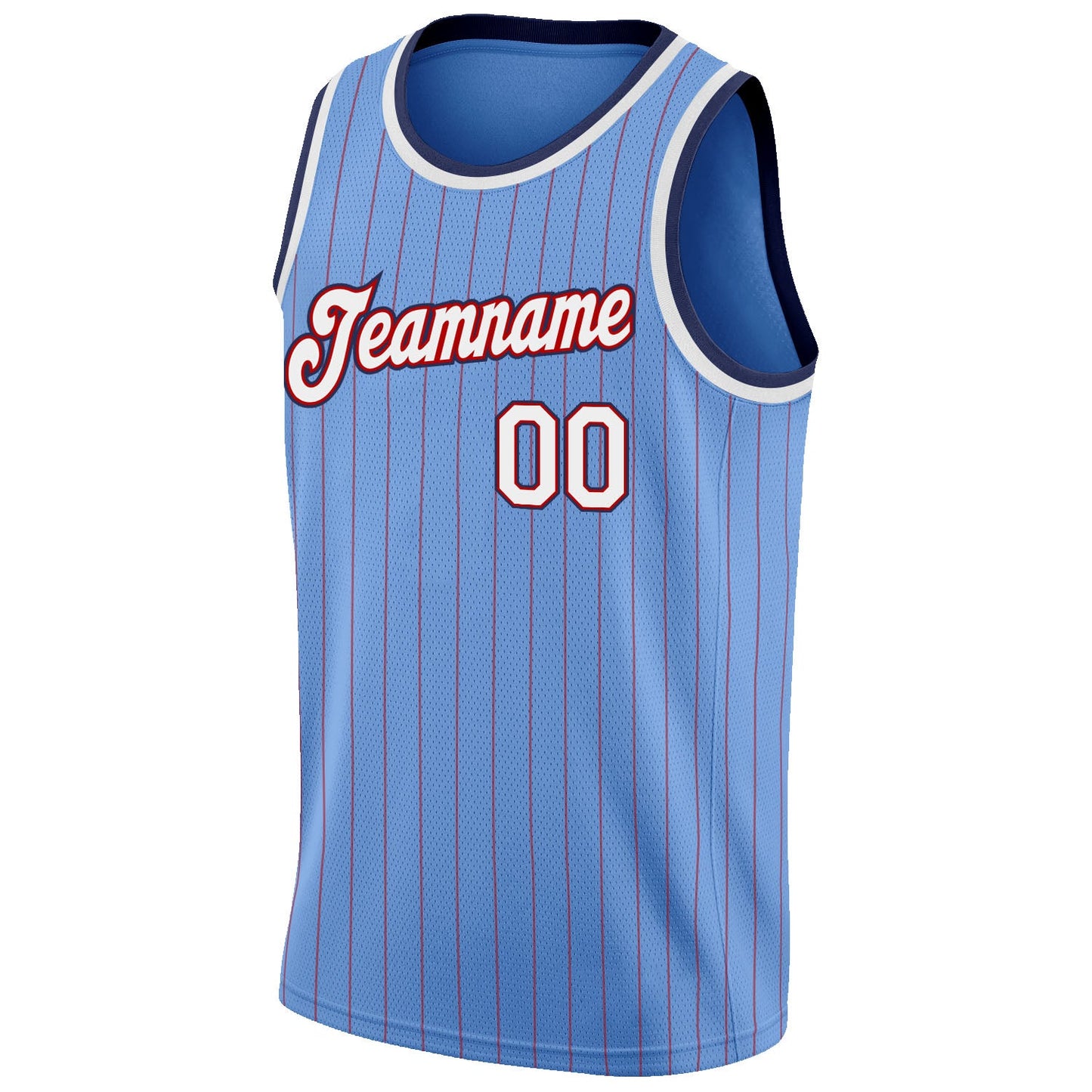 Custom Light Blue Red Pinstripe White-Navy Authentic Basketball Jersey view 5