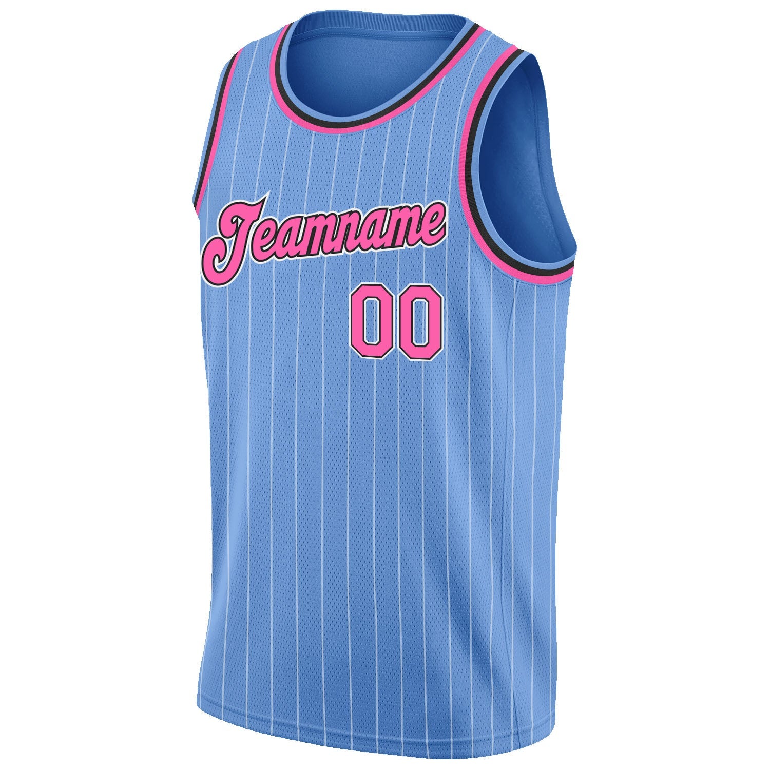 Custom Light Blue White Pinstripe Pink-Black Authentic Basketball Jersey view 5