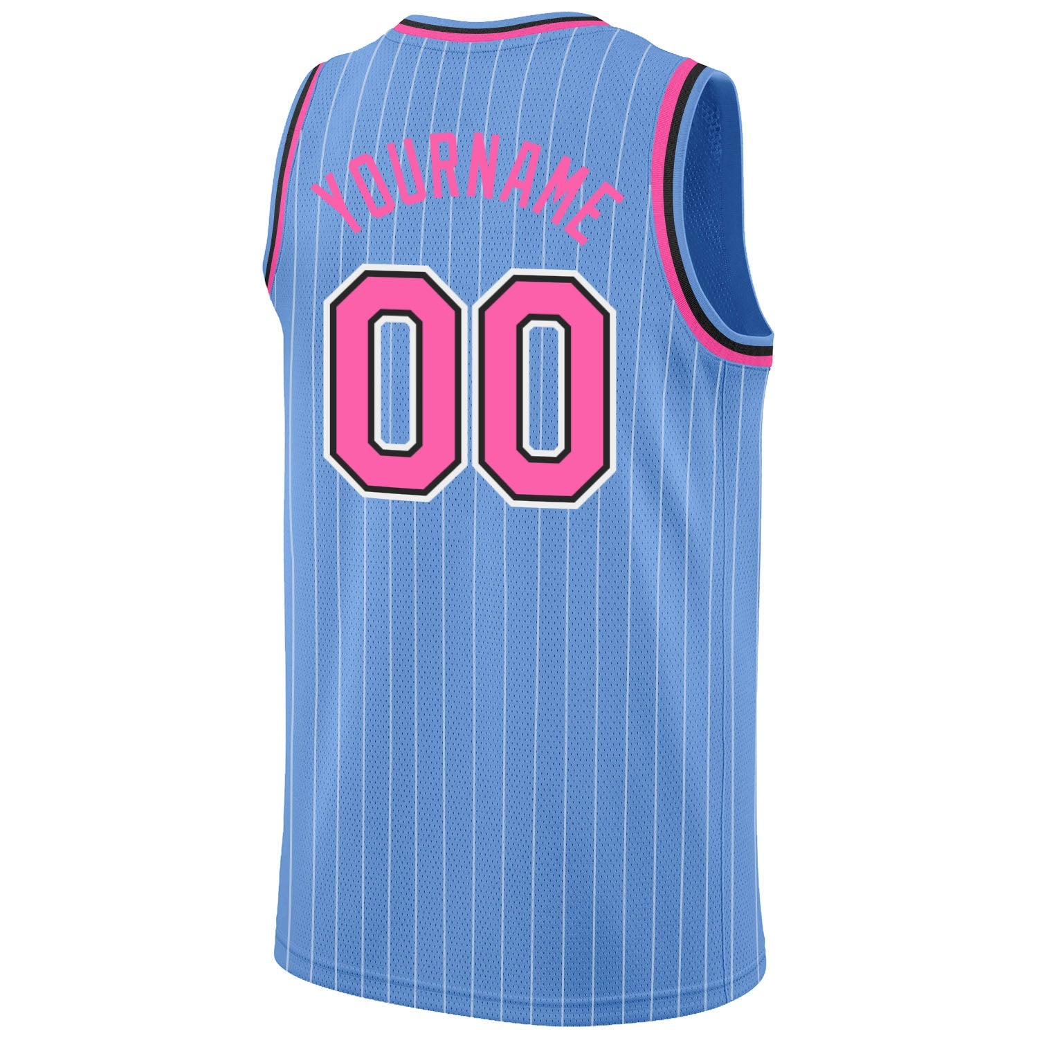 Custom Light Blue White Pinstripe Pink-Black Authentic Basketball Jersey view 6