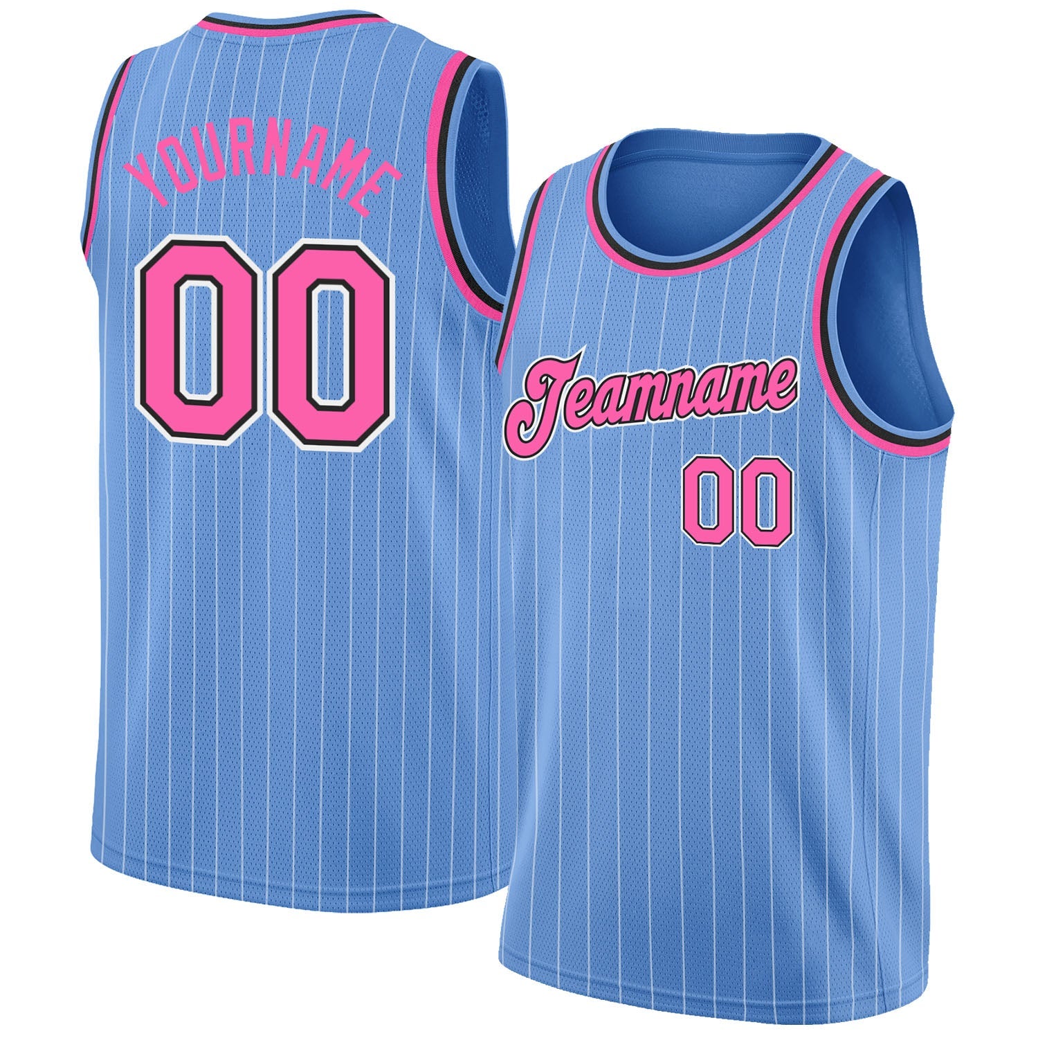 Custom Light Blue White Pinstripe Pink-Black Authentic Basketball Jersey - Main View