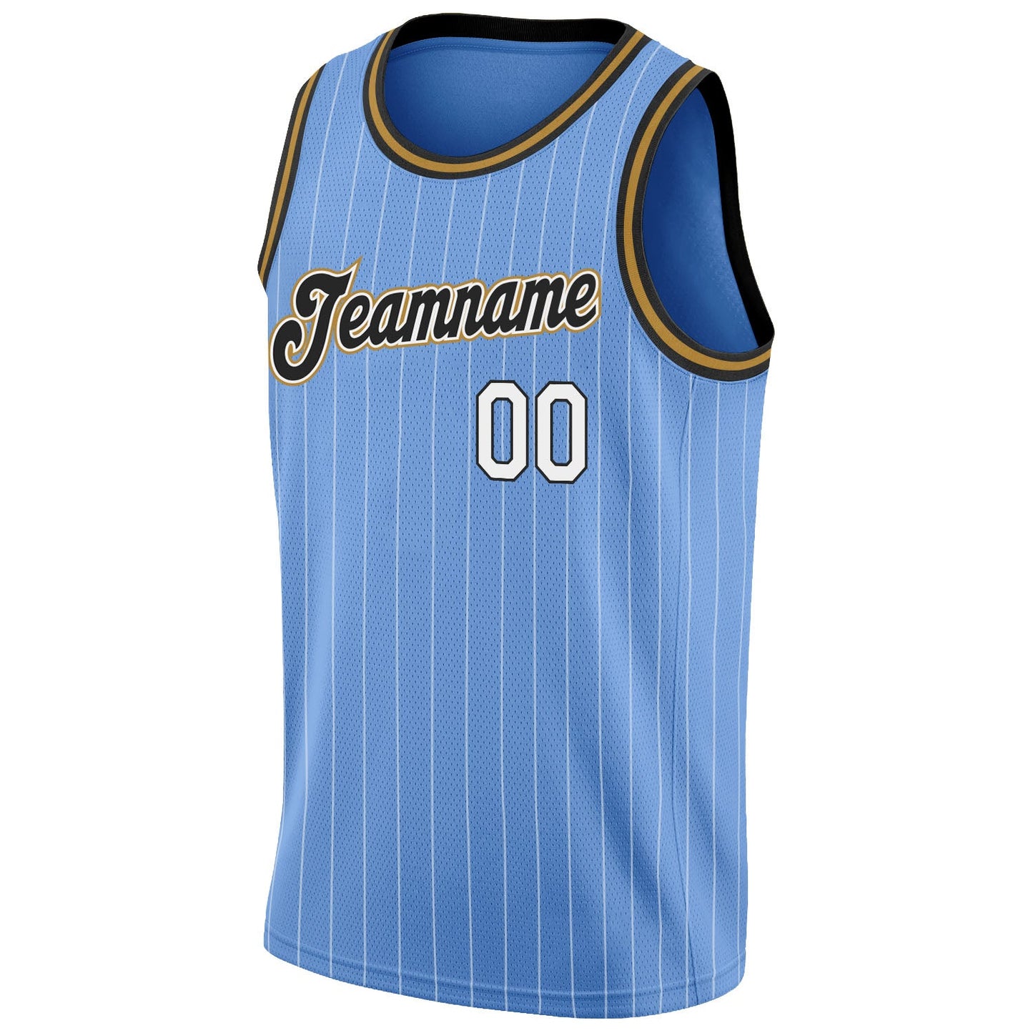Custom Light Blue White Pinstripe White-Old Gold Authentic Basketball Jersey view 5