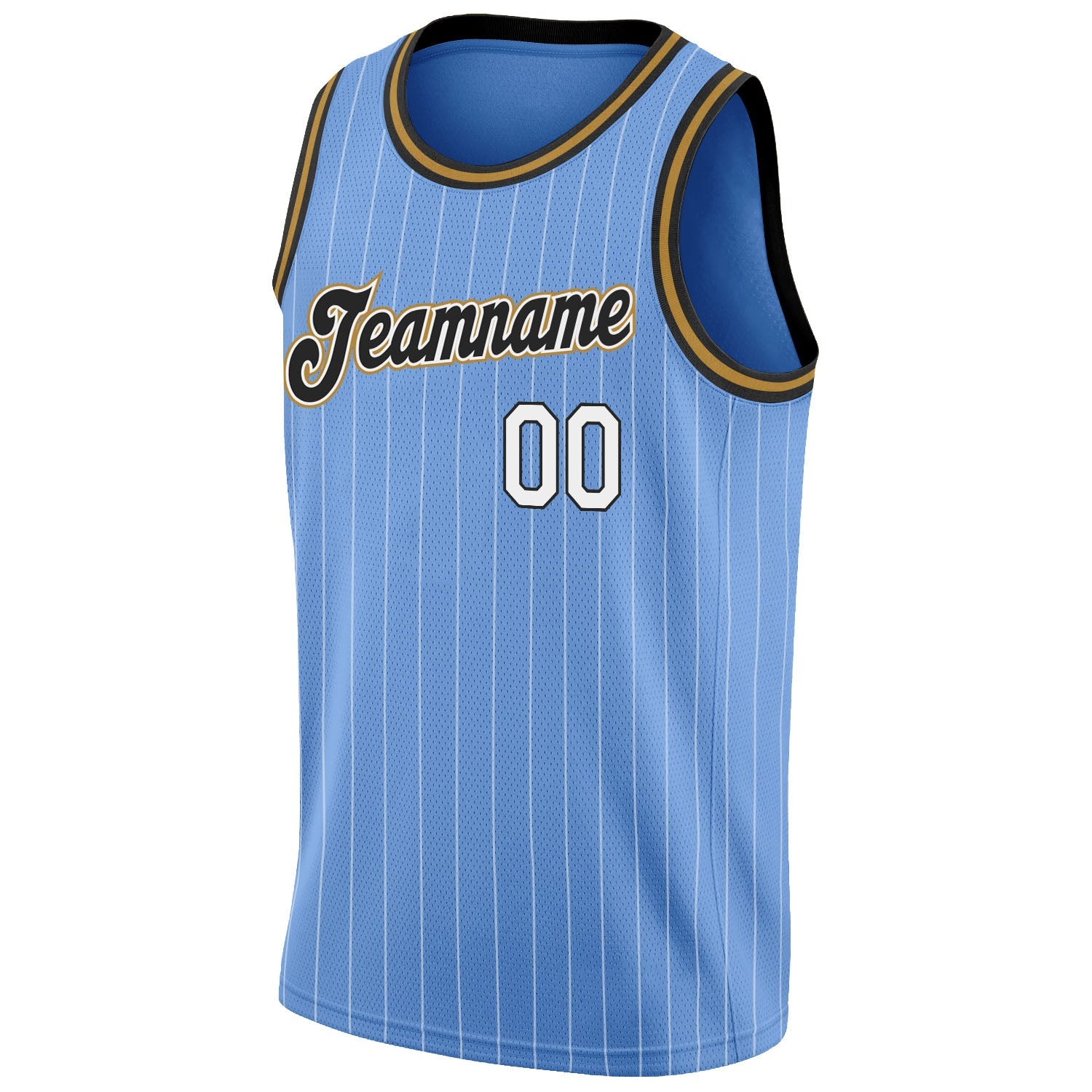 Custom Light Blue White Pinstripe White-Old Gold Authentic Basketball Jersey view 5