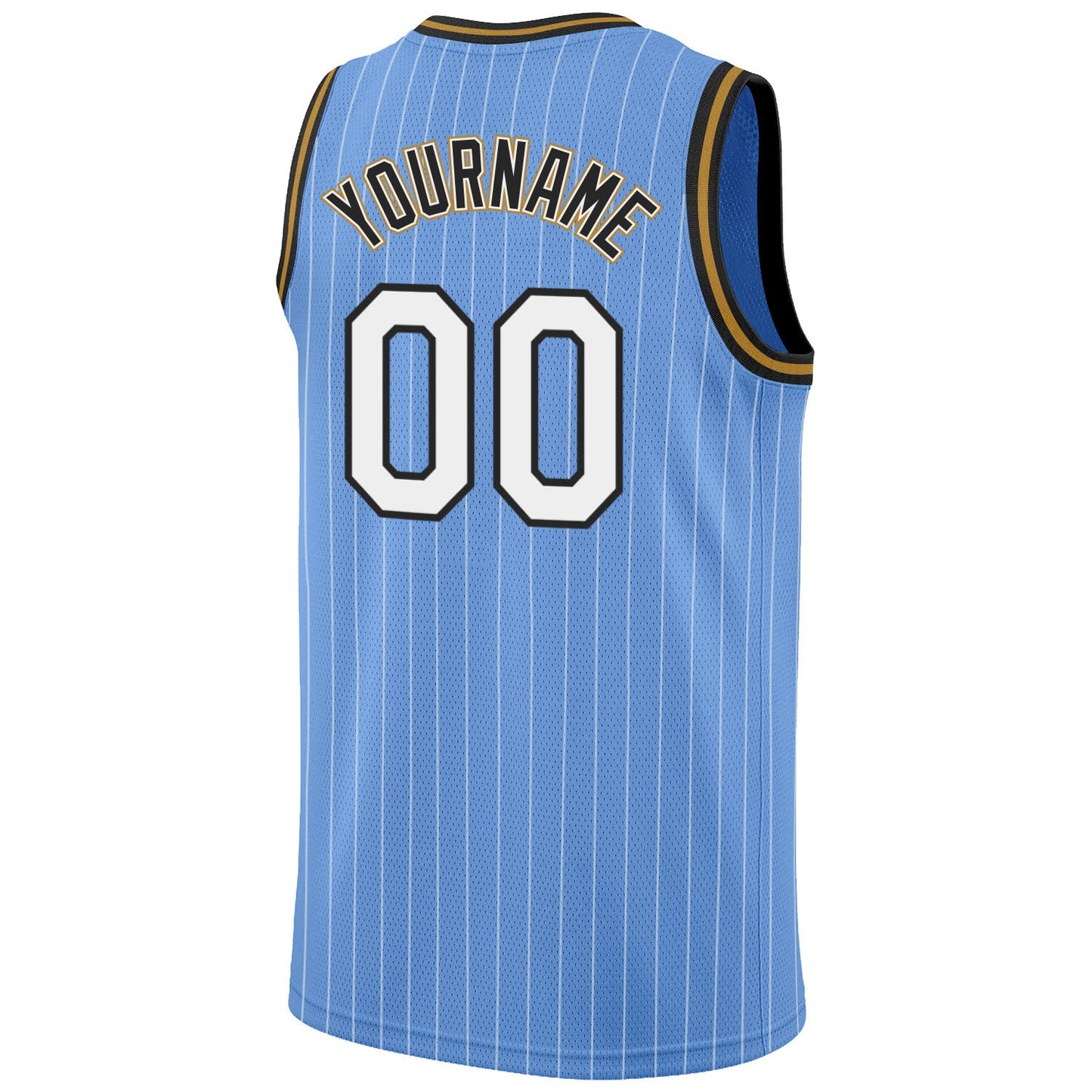 Custom Light Blue White Pinstripe White-Old Gold Authentic Basketball Jersey view 6