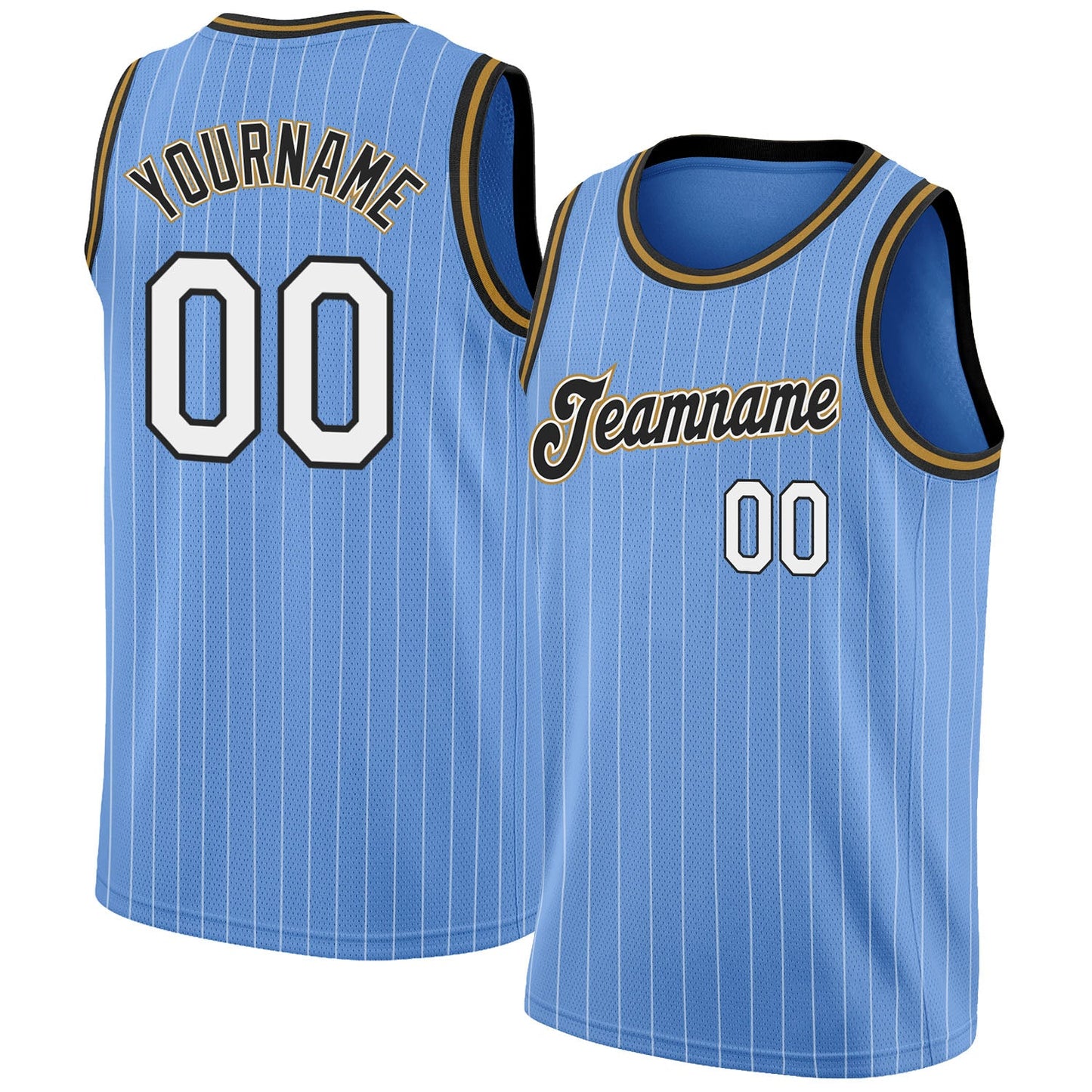 Custom Light Blue White Pinstripe White-Old Gold Authentic Basketball Jersey - Main View