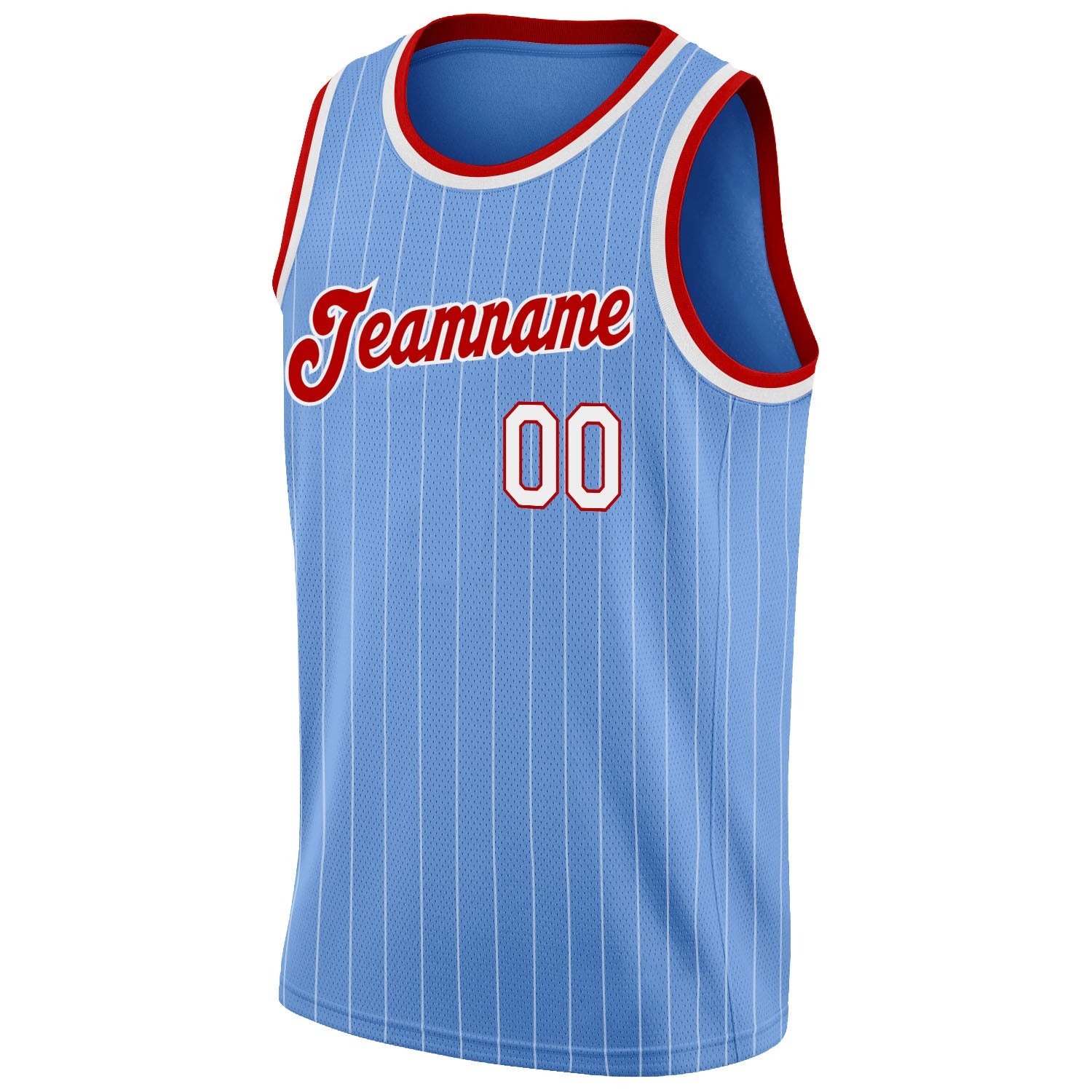 Custom Light Blue White Pinstripe White-Red Authentic Basketball Jersey view 5