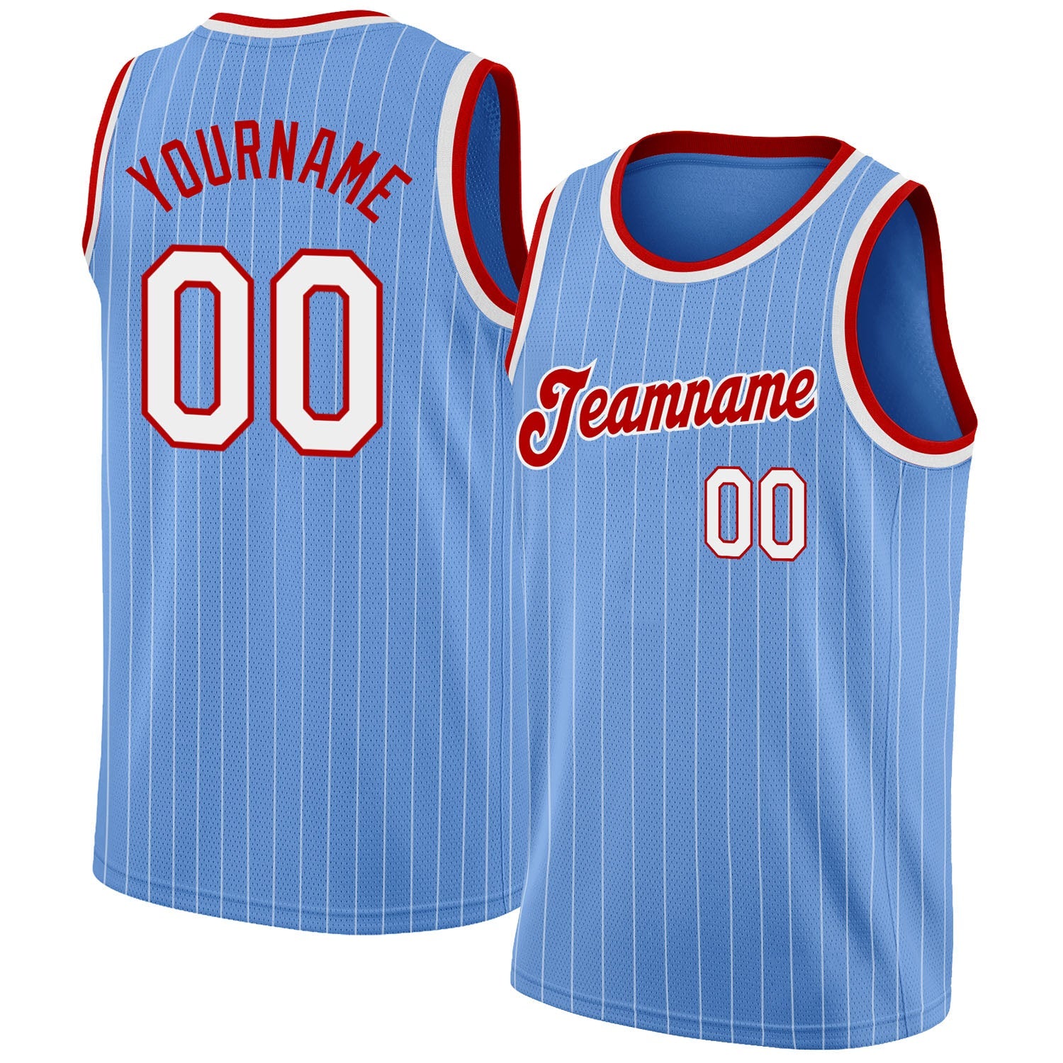 Custom Light Blue White Pinstripe White-Red Authentic Basketball Jersey - Main View