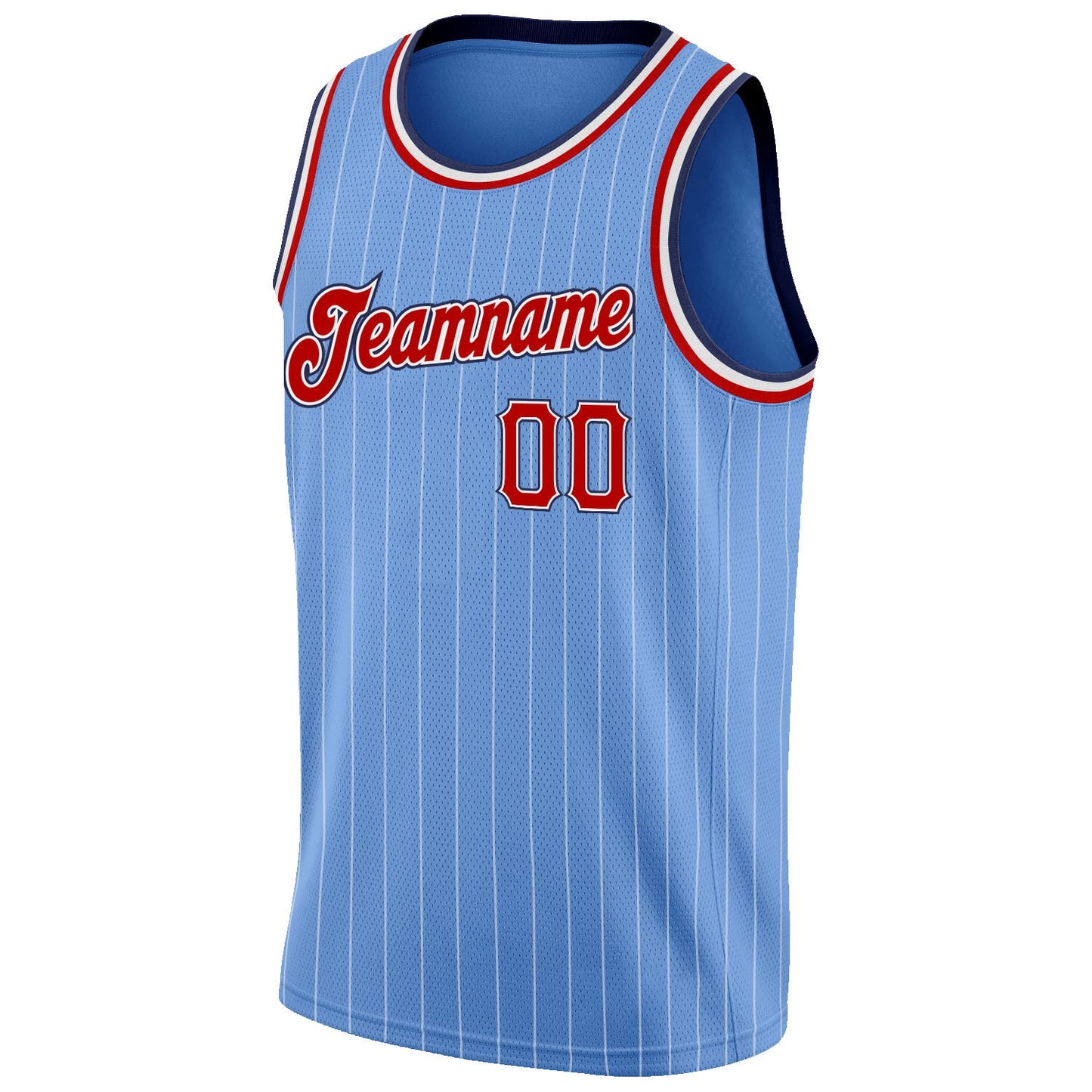 Custom Light Blue White Pinstripe Red-Navy Authentic Basketball Jersey view 5