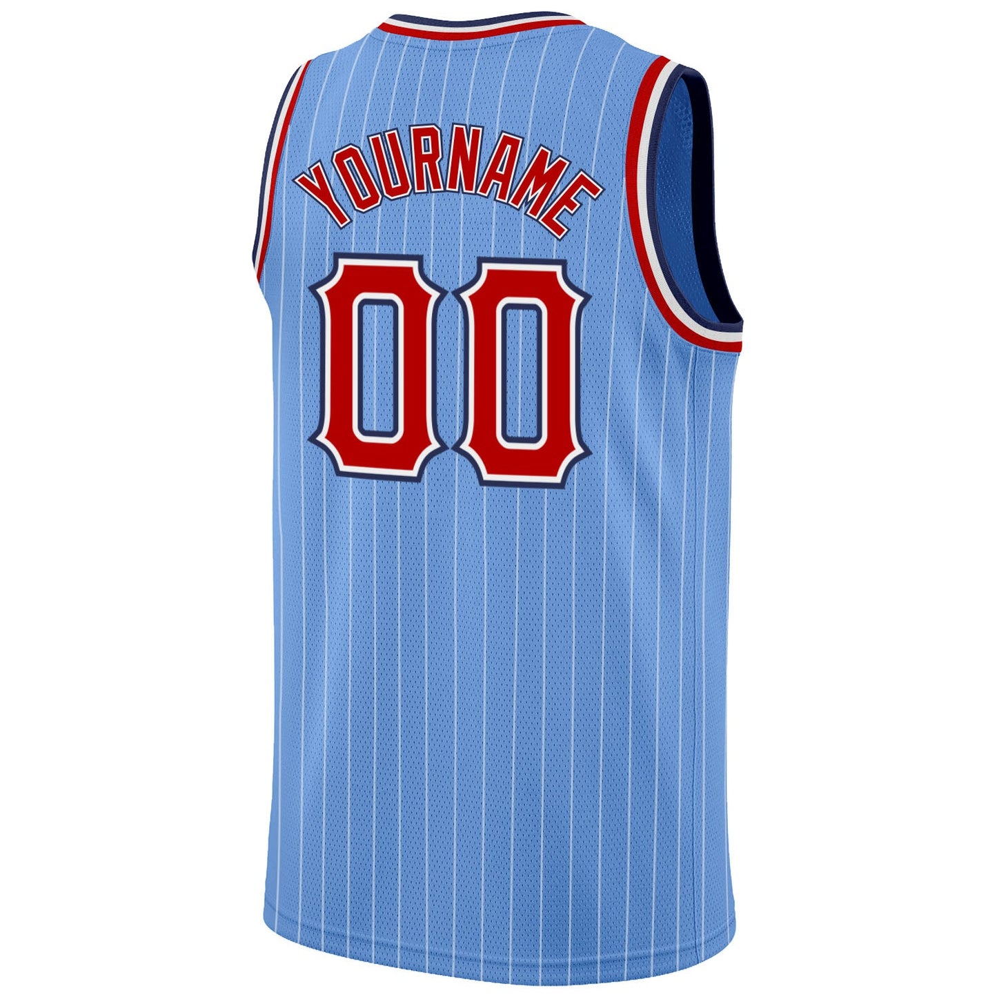 Custom Light Blue White Pinstripe Red-Navy Authentic Basketball Jersey view 6