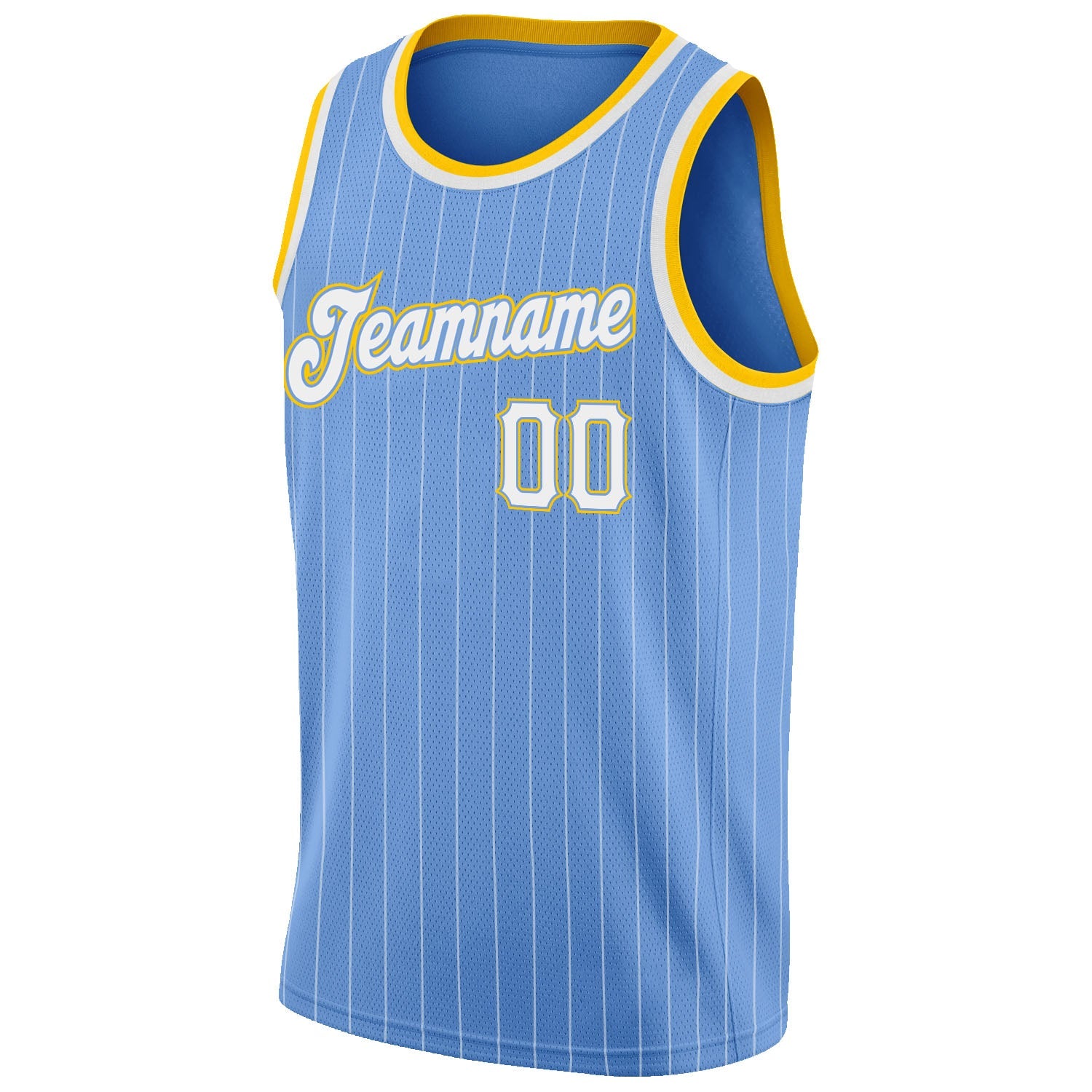 Custom Light Blue White Pinstripe White-Gold Authentic Basketball Jersey view 5