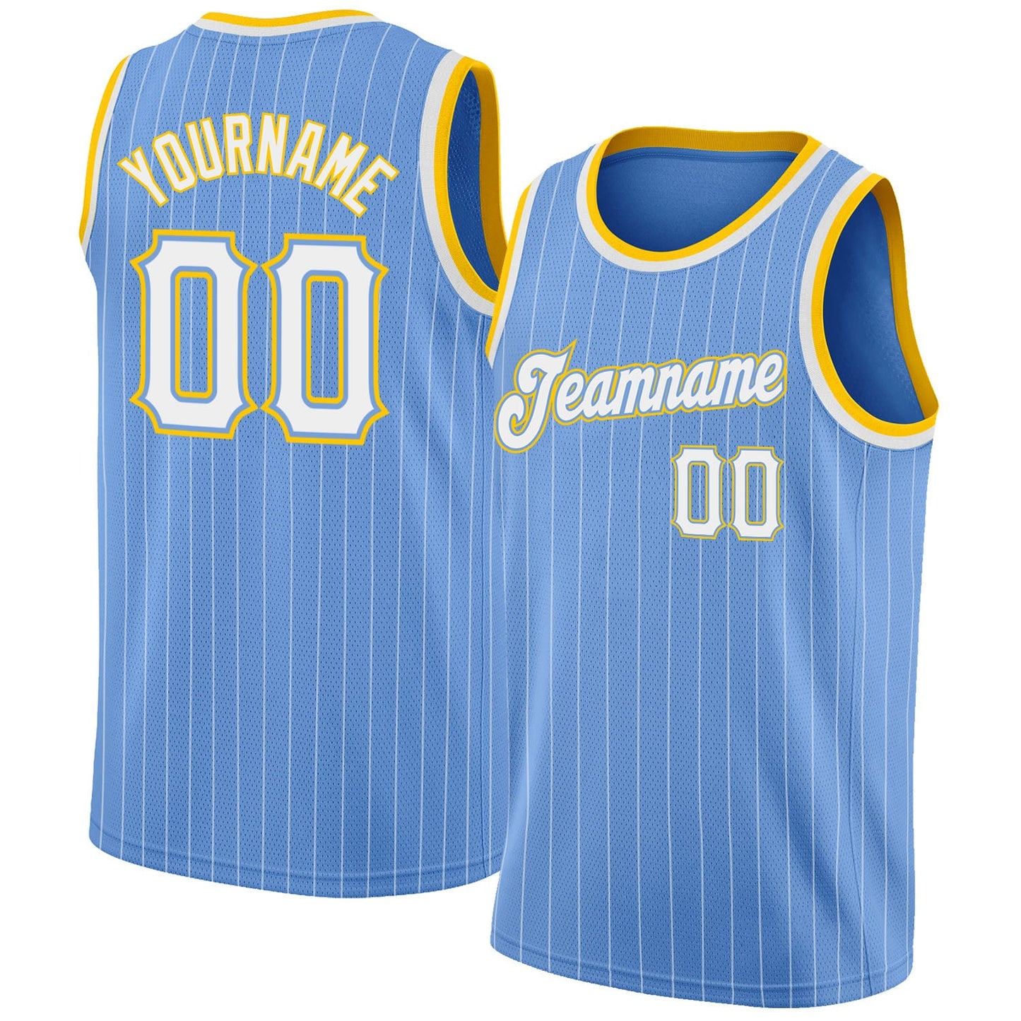 Custom Light Blue White Pinstripe White-Gold Authentic Basketball Jersey - Main View