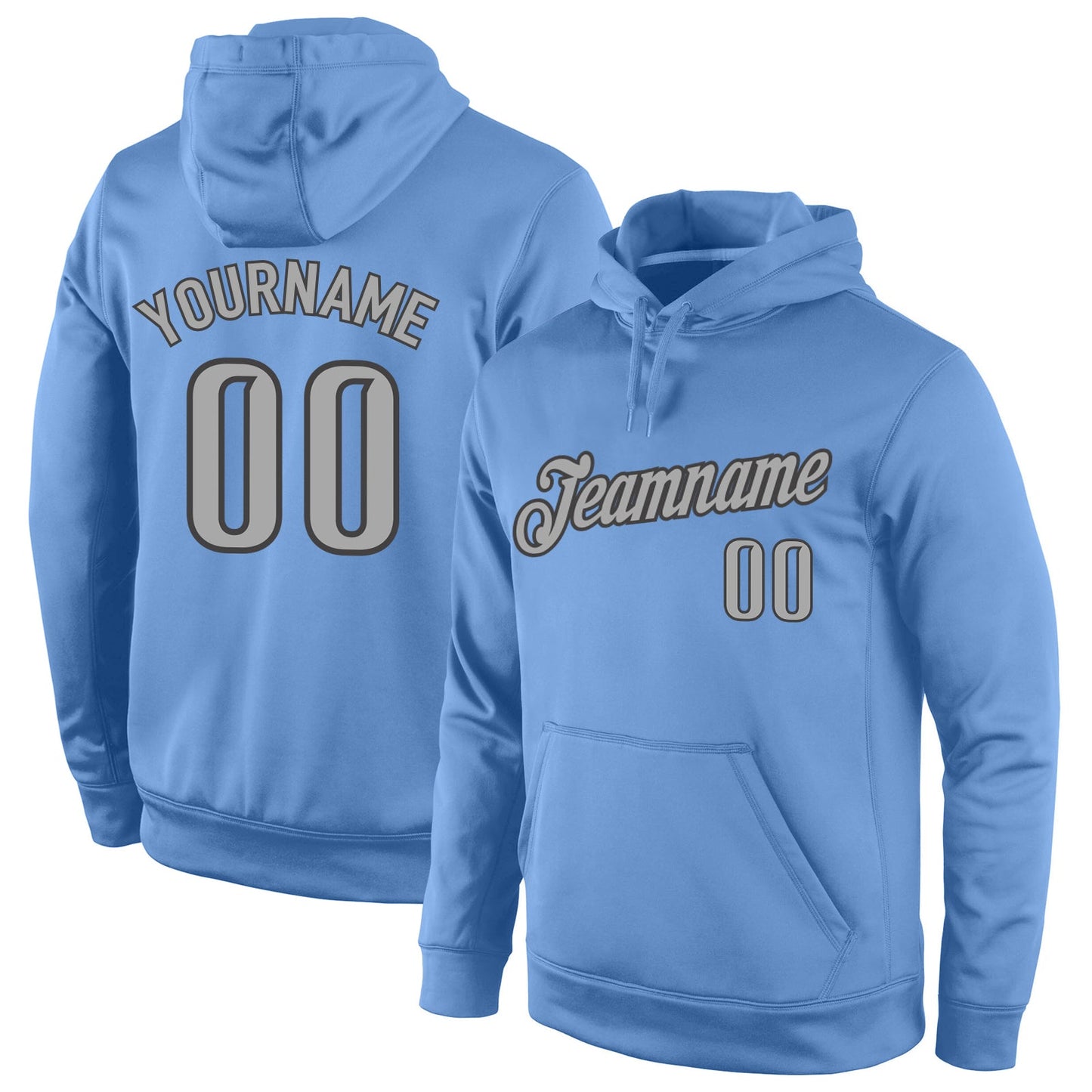 Custom Stitched Light Blue Gray-Navy Sports Pullover Sweatshirt Hoodie - Main View