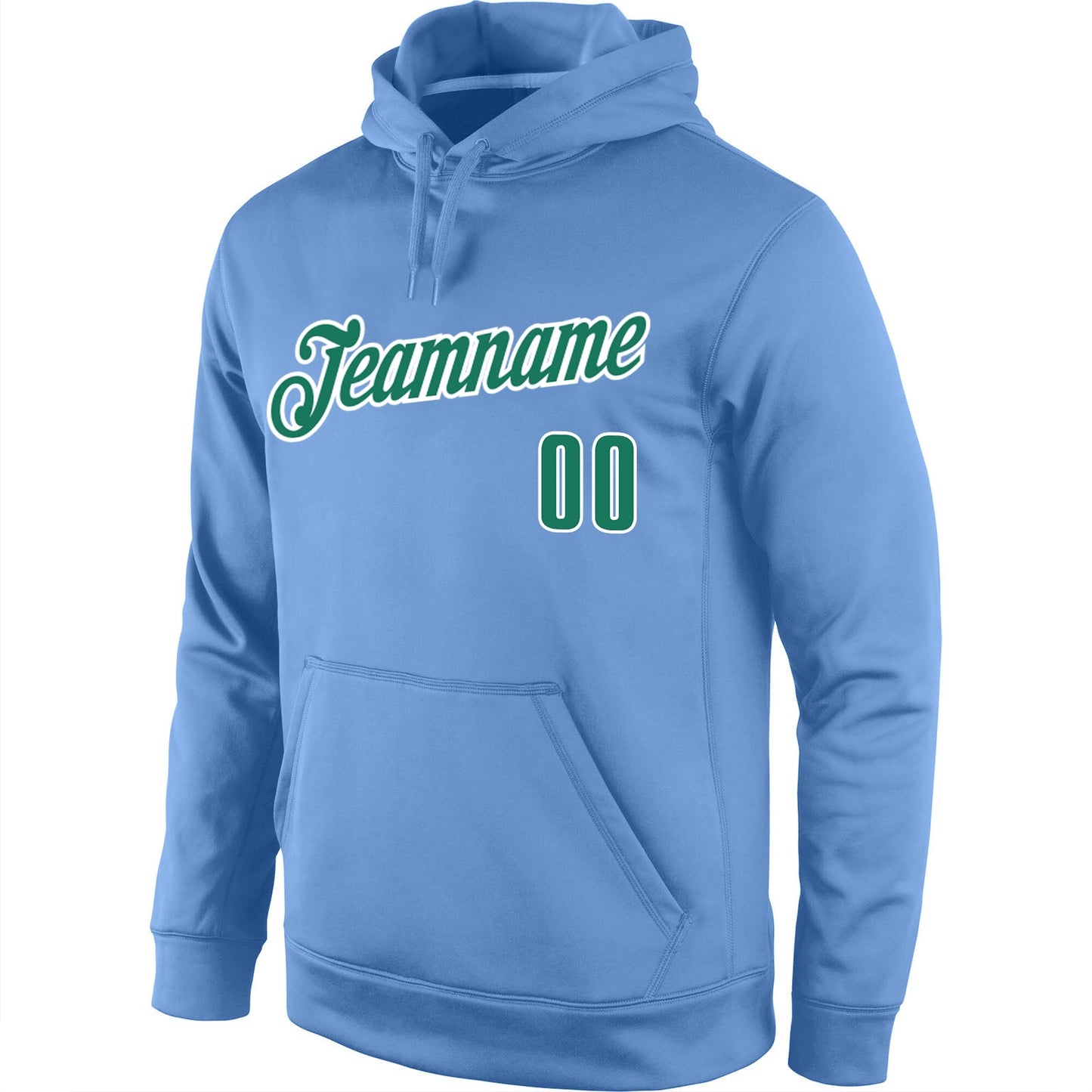 Custom Stitched Light Blue Kelly Green-White Sports Pullover Sweatshirt Hoodie view 2