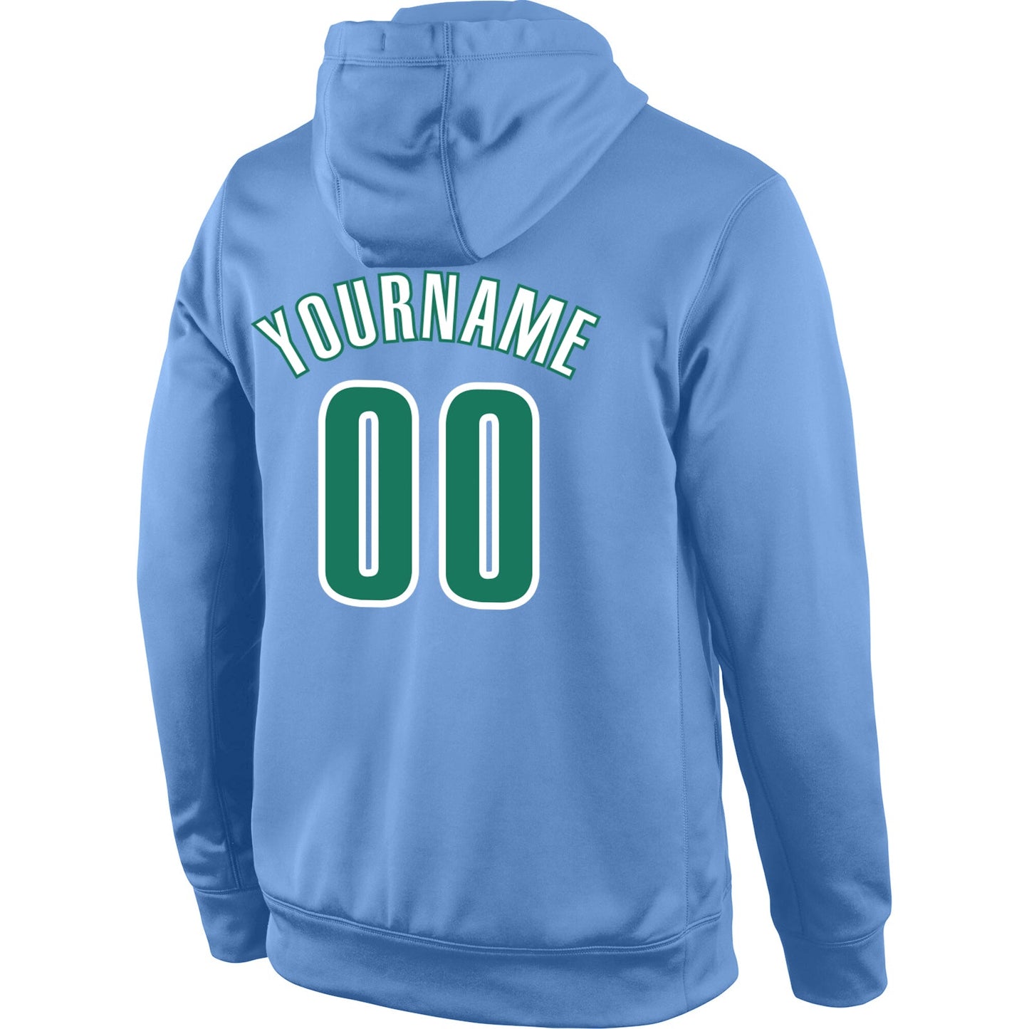 Custom Stitched Light Blue Kelly Green-White Sports Pullover Sweatshirt Hoodie view 3