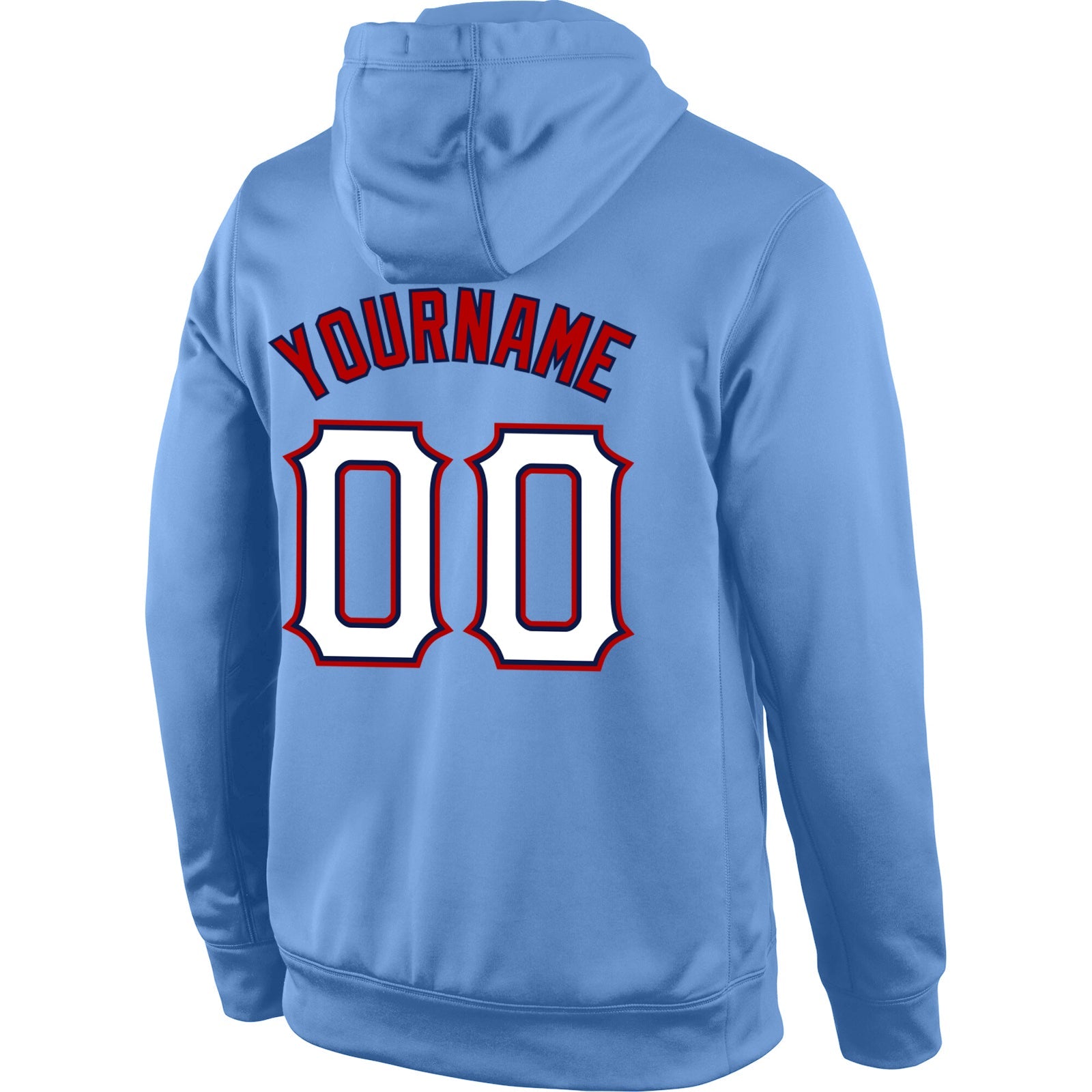 Custom Stitched Light Blue White-Red Sports Pullover Sweatshirt Hoodie view 3