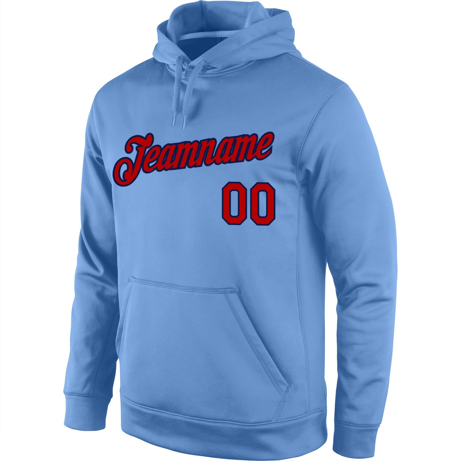 Custom Stitched Light Blue Red-Navy Sports Pullover Sweatshirt Hoodie view 2