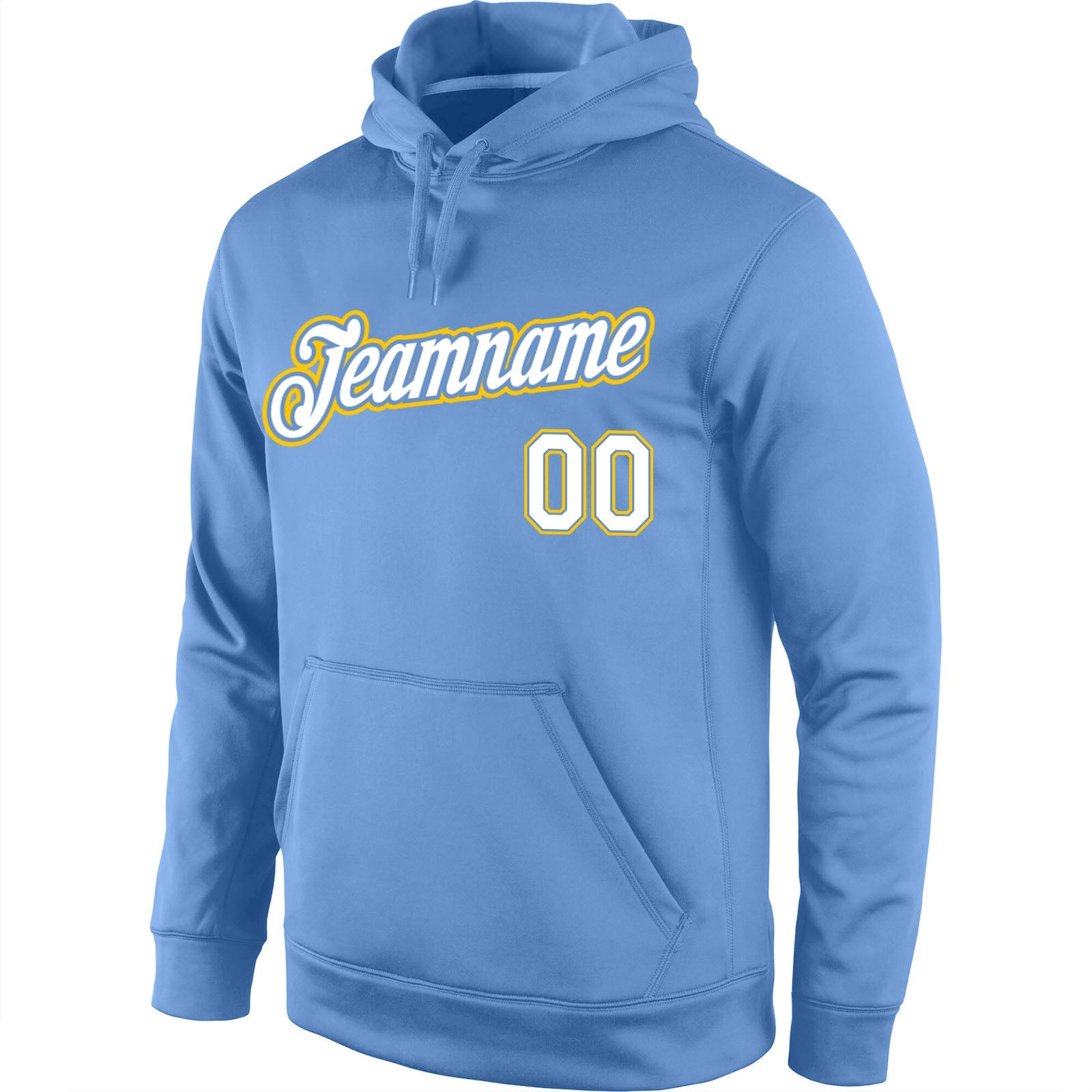 Custom Stitched Light Blue White-Gold Sports Pullover Sweatshirt Hoodie view 2