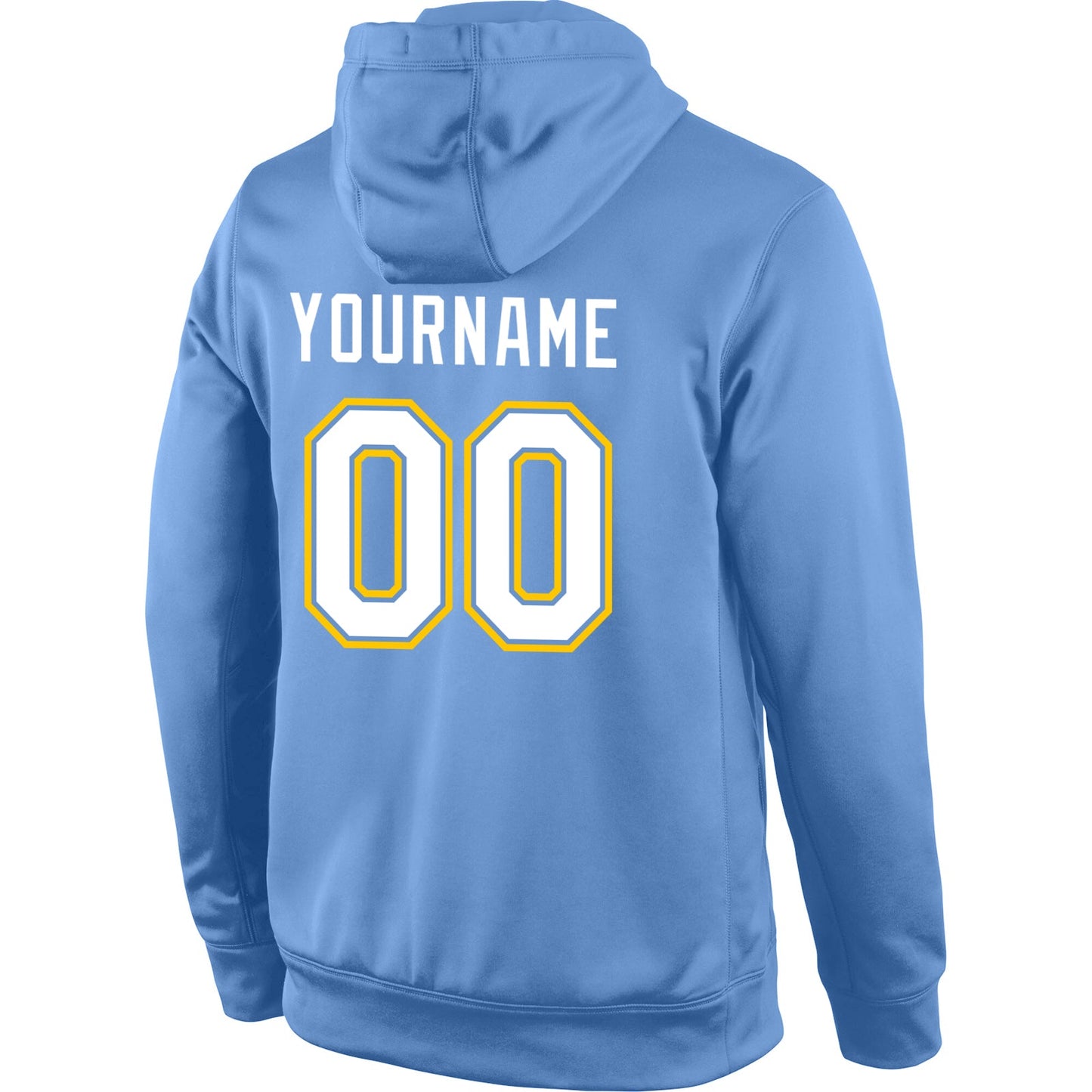 Custom Stitched Light Blue White-Gold Sports Pullover Sweatshirt Hoodie view 3