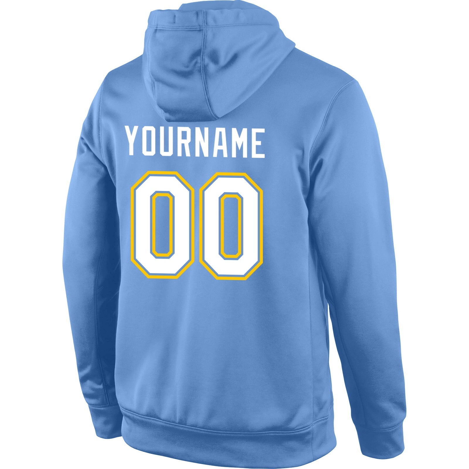 Custom Stitched Light Blue White-Gold Sports Pullover Sweatshirt Hoodie view 3
