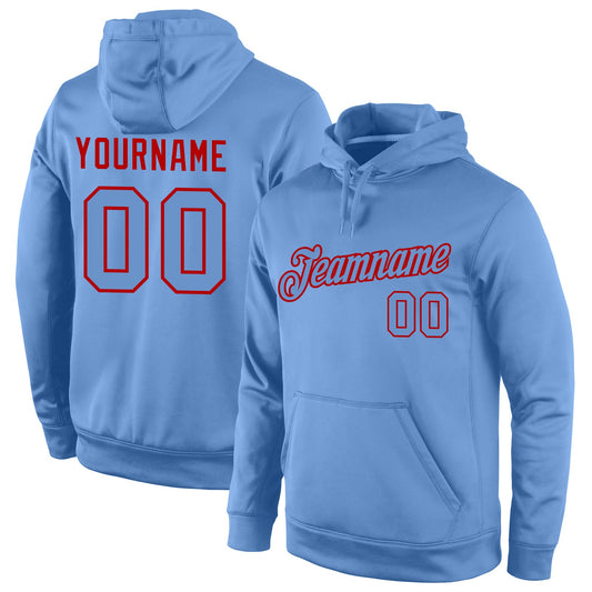 Custom Stitched Light Blue Light Blue-Red Sports Pullover Sweatshirt Hoodie - Main View