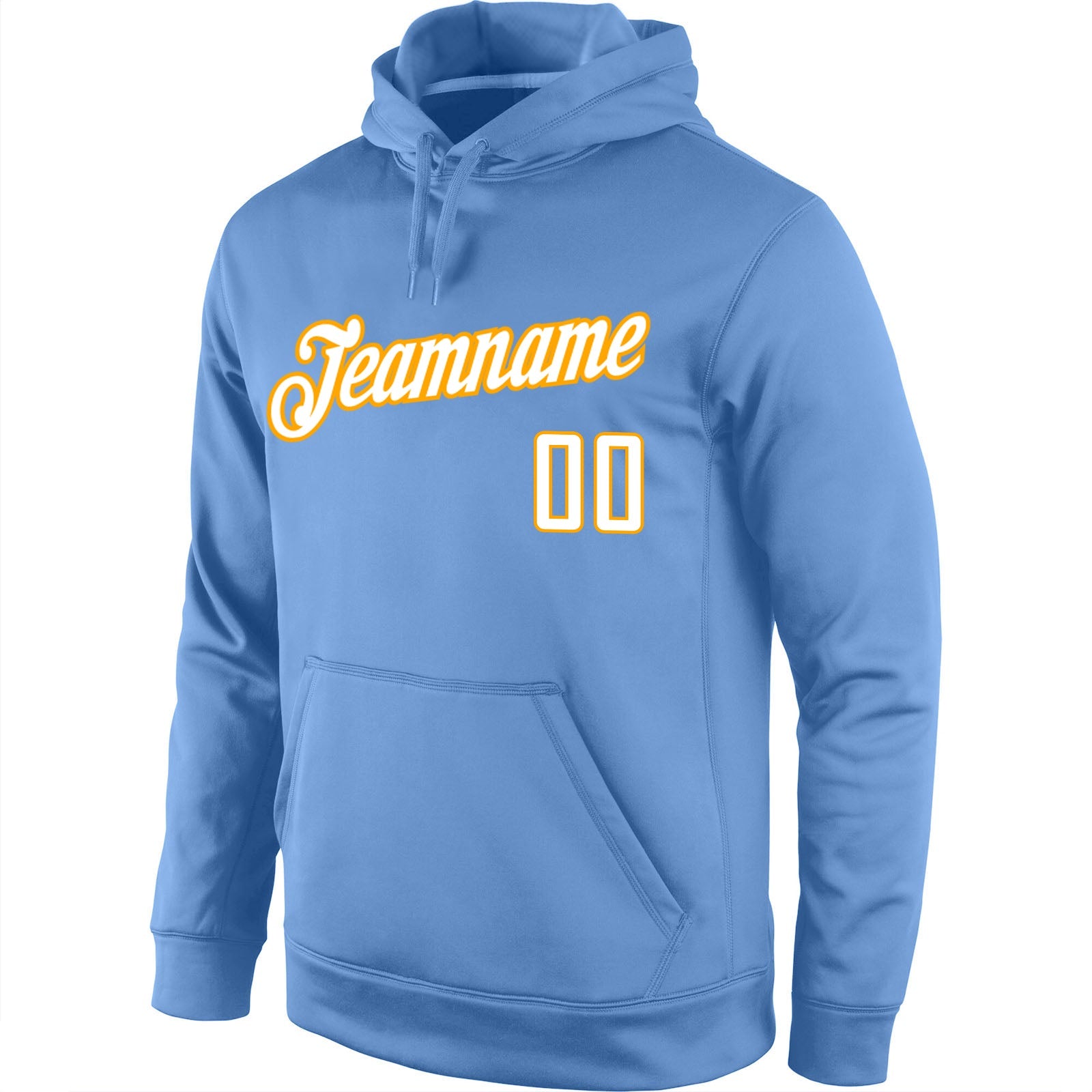 Custom Stitched Light Blue White-Gold Sports Pullover Sweatshirt Hoodie view 2