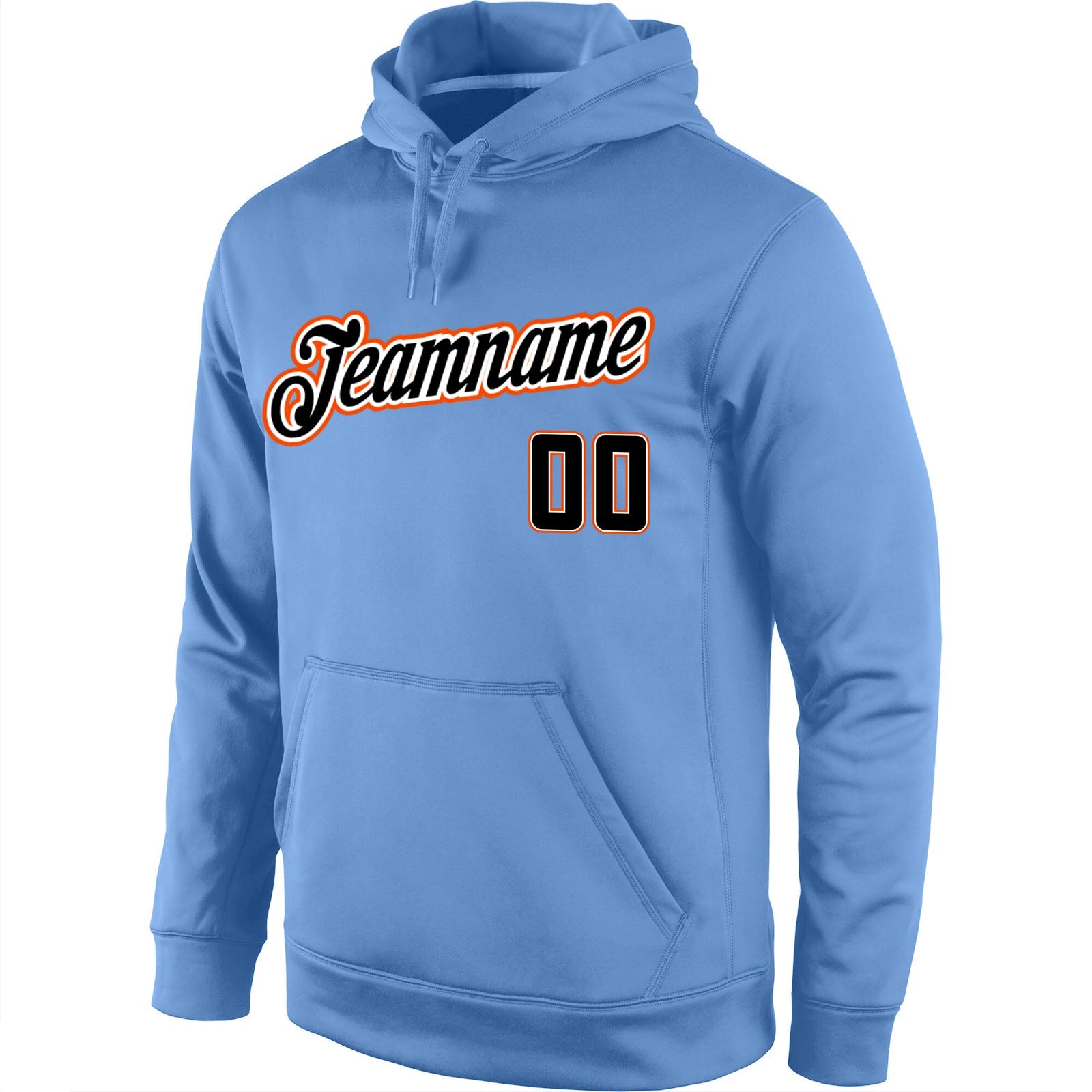 Custom Stitched Light Blue Black-Orange Sports Pullover Sweatshirt Hoodie view 2