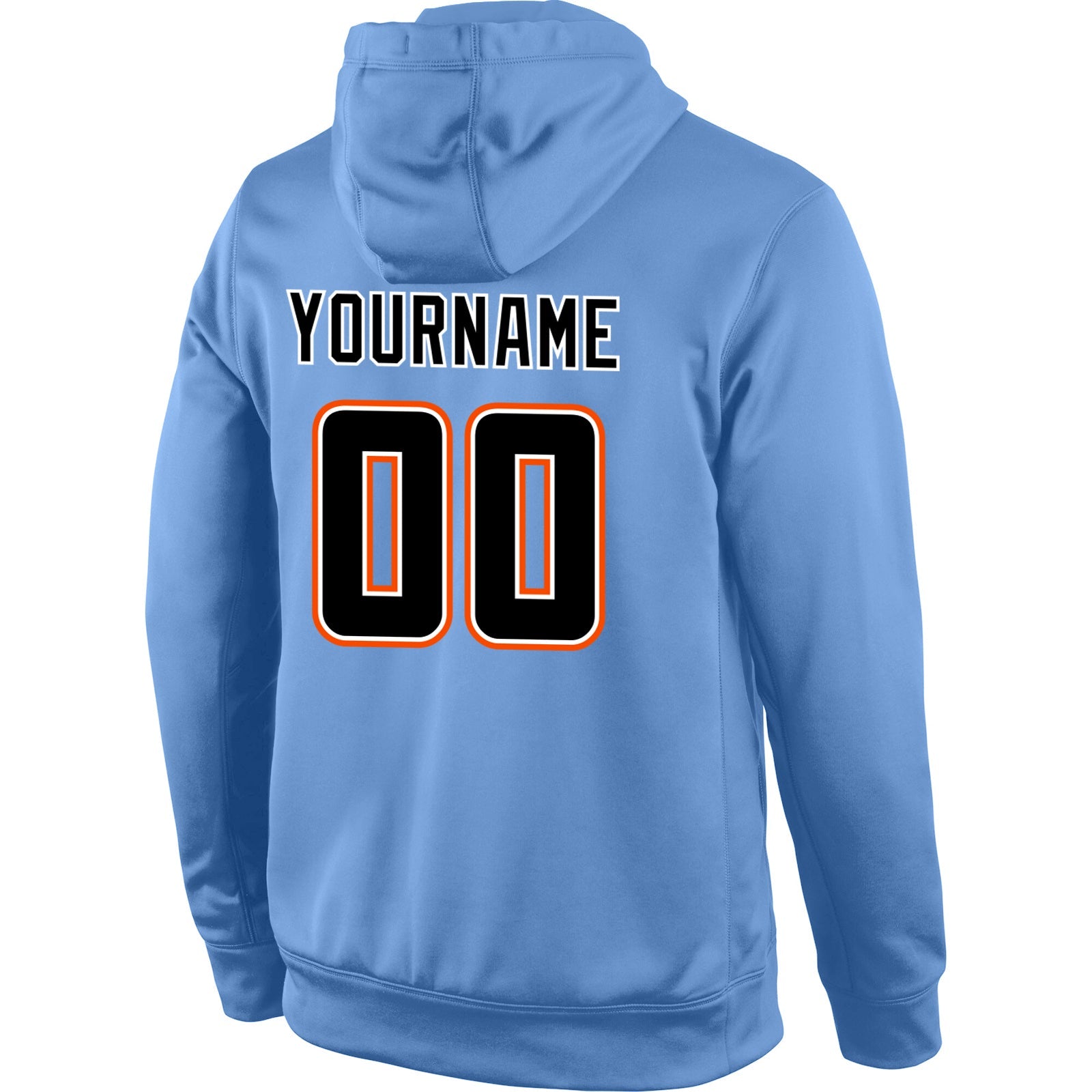 Custom Stitched Light Blue Black-Orange Sports Pullover Sweatshirt Hoodie view 3