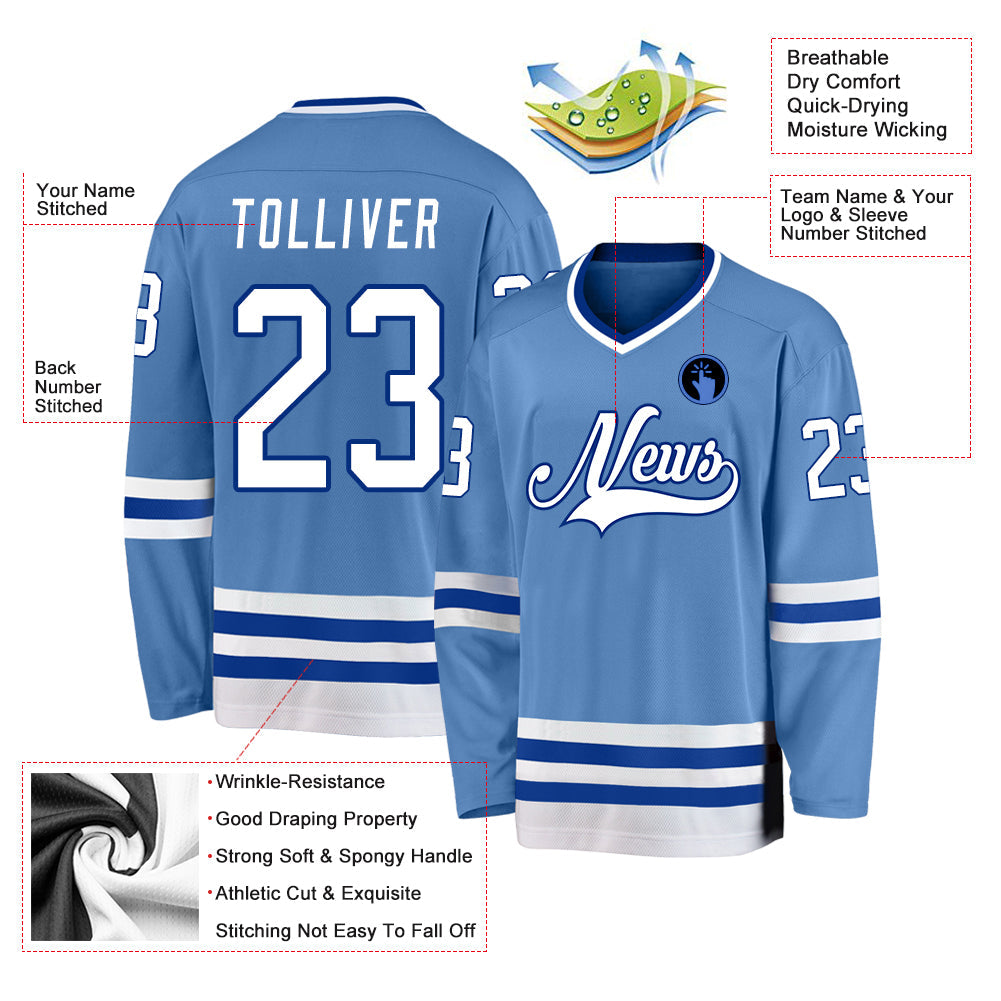 Custom Light Blue White-Royal Hockey Jersey view 4