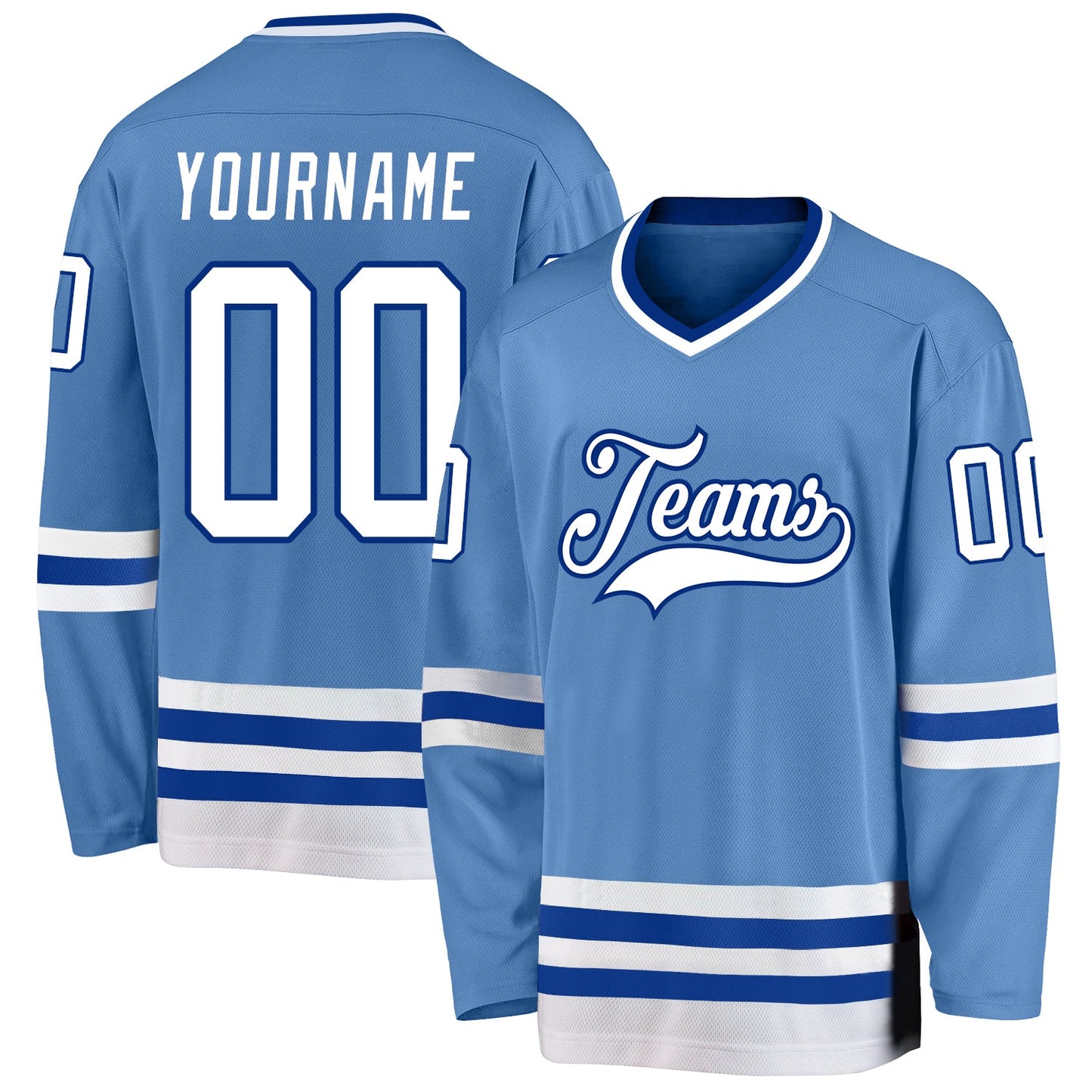 Custom Light Blue White-Royal Hockey Jersey - Main View