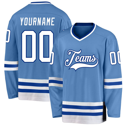 Custom Light Blue White-Royal Hockey Jersey - Main View