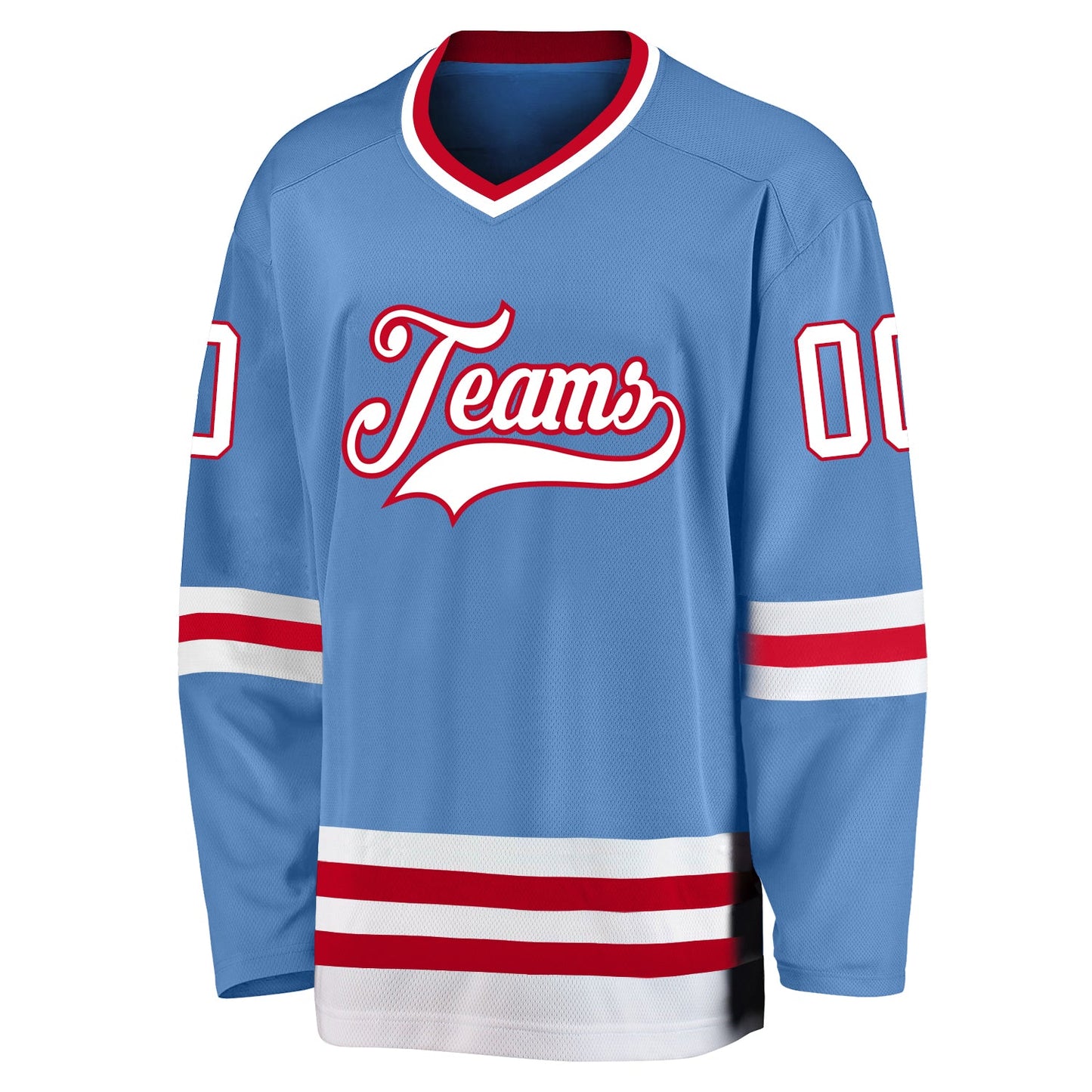 Custom Light Blue White-Red Hockey Jersey view 2