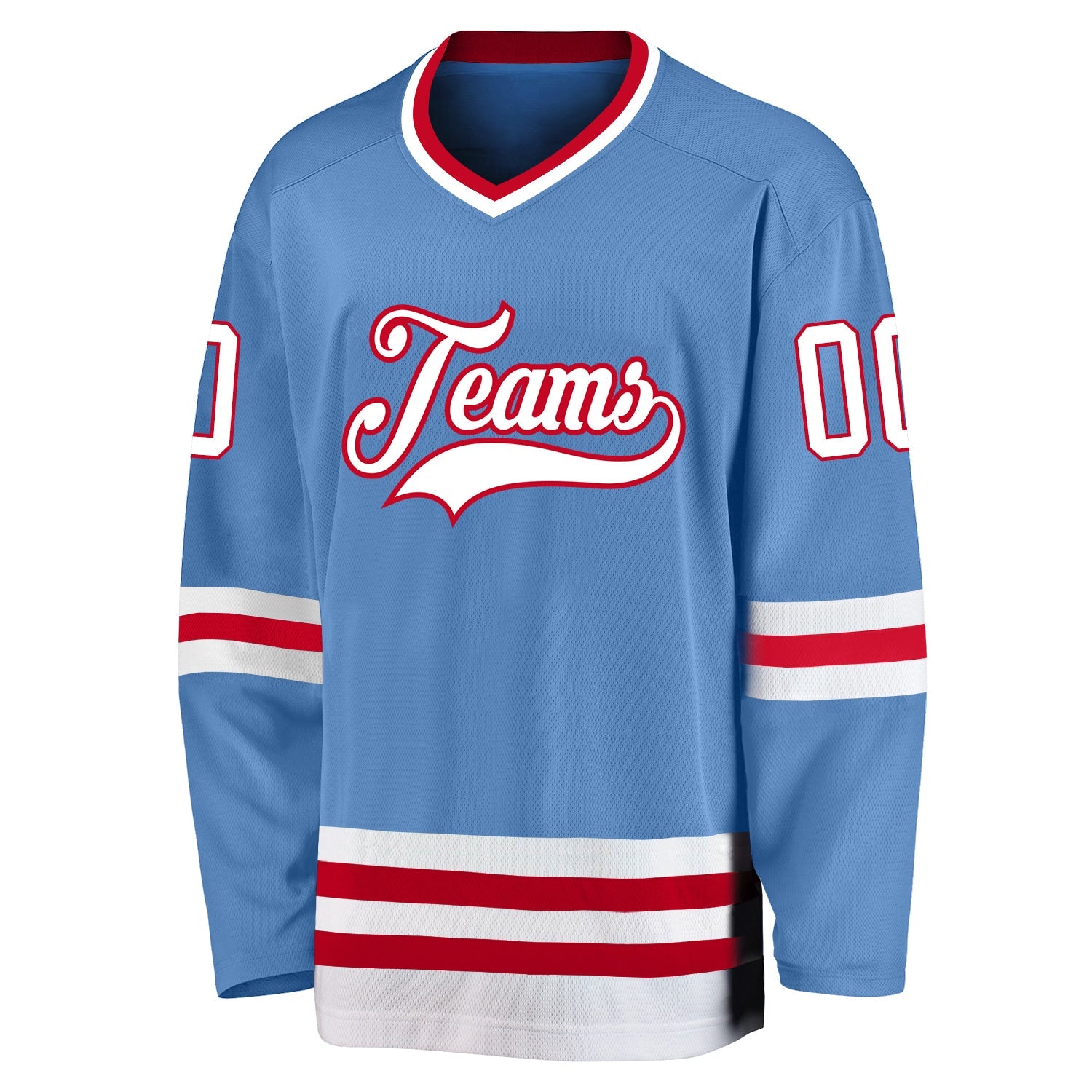 Custom Light Blue White-Red Hockey Jersey view 2