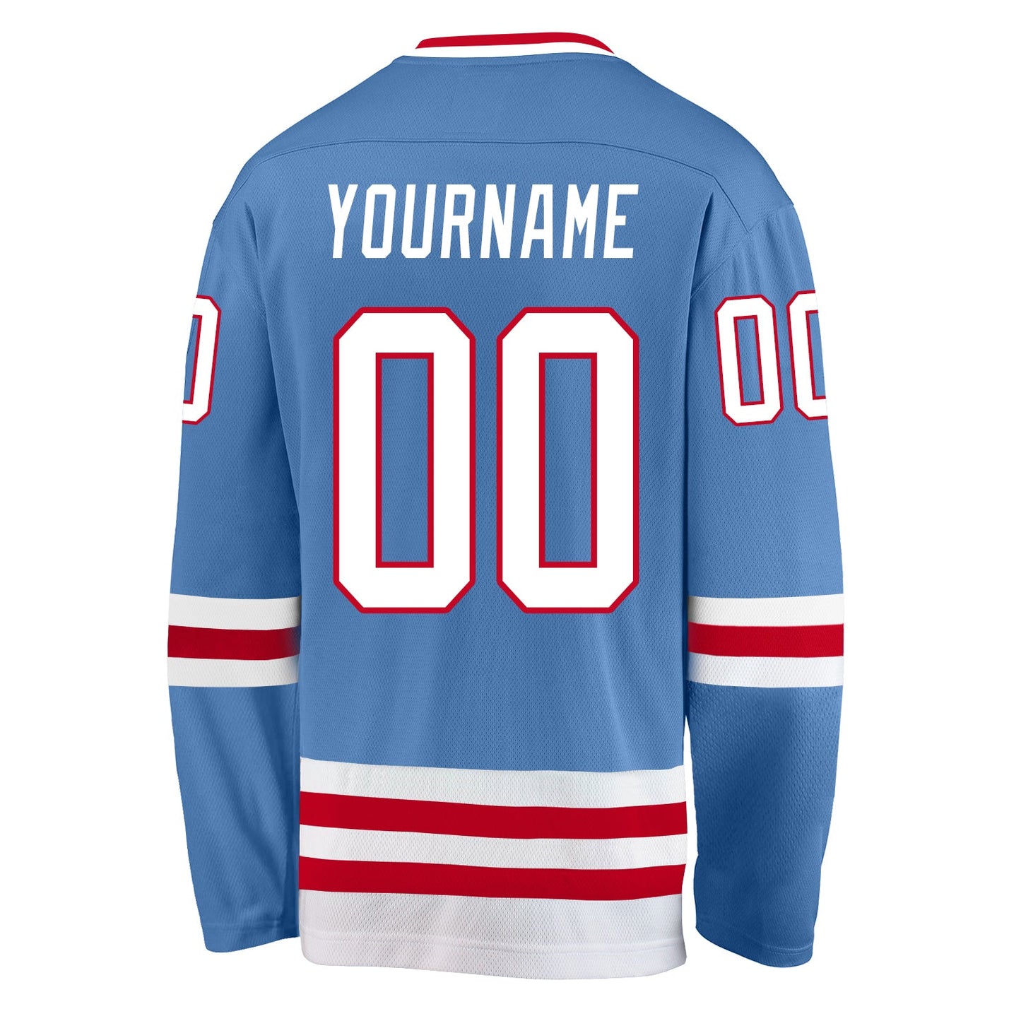 Custom Light Blue White-Red Hockey Jersey view 3