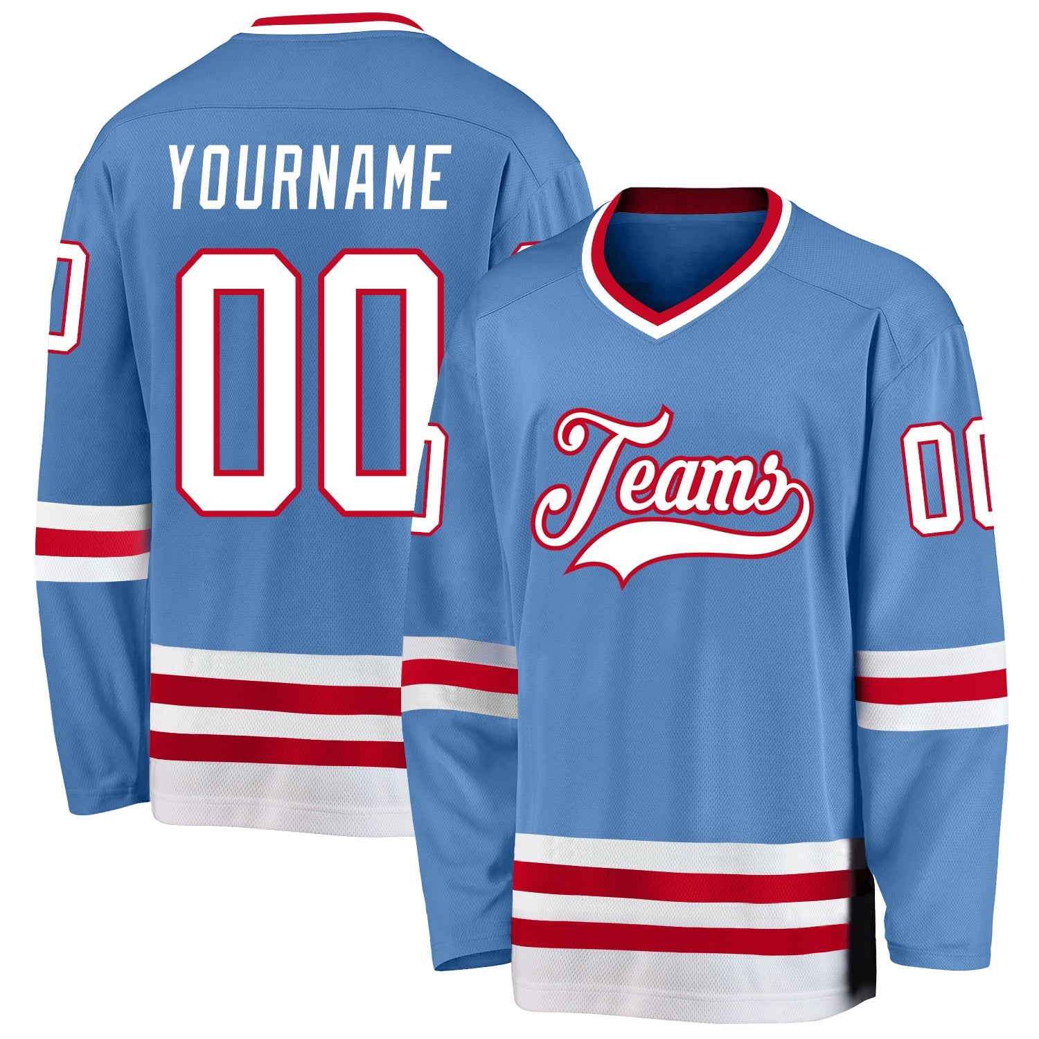 Custom Light Blue White-Red Hockey Jersey - Main View