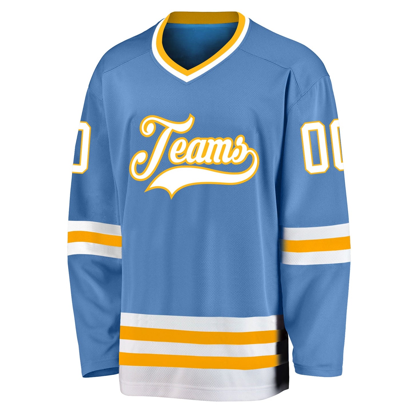 Custom Light Blue White-Gold Hockey Jersey view 2