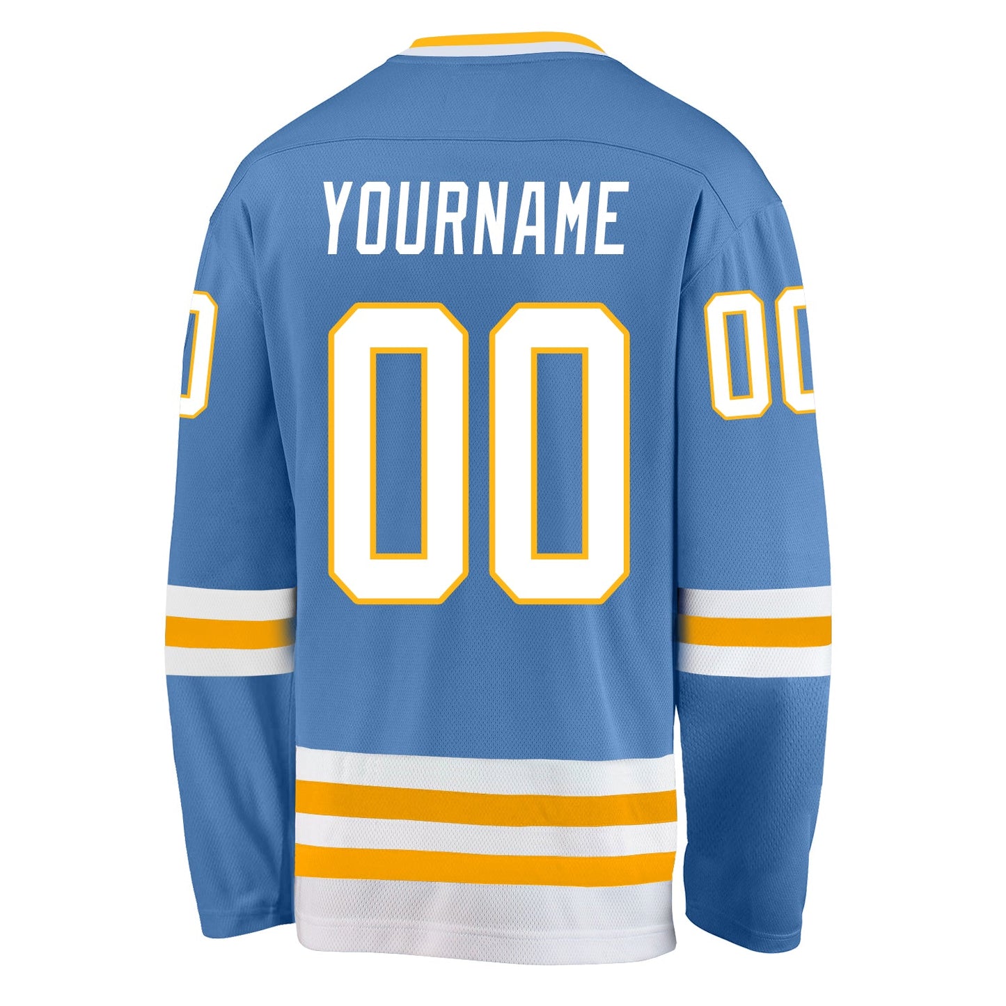 Custom Light Blue White-Gold Hockey Jersey view 3