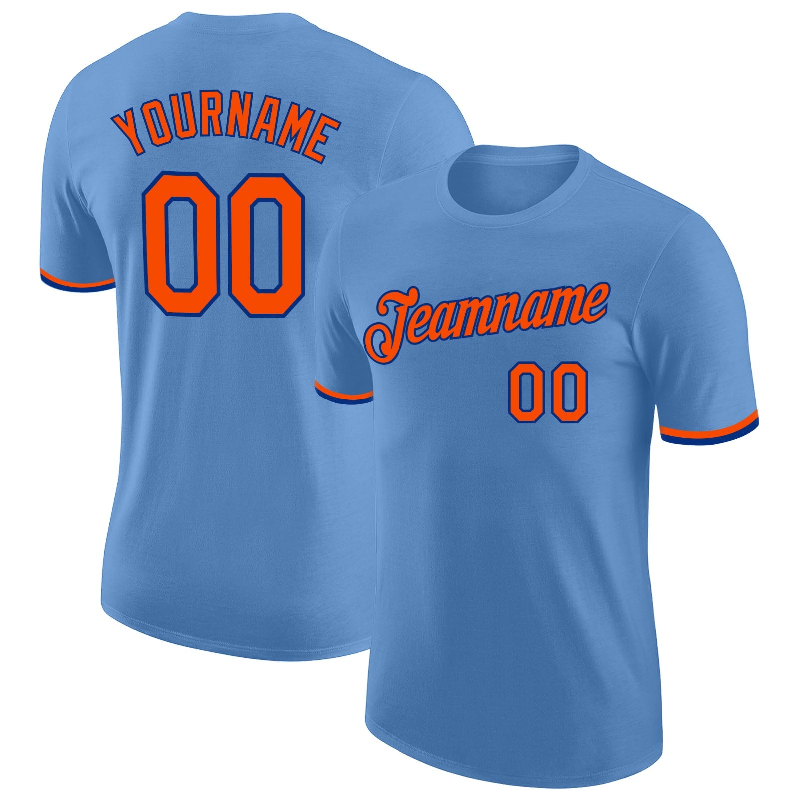 Custom Light Blue Orange-Royal Performance T-Shirt - Main View