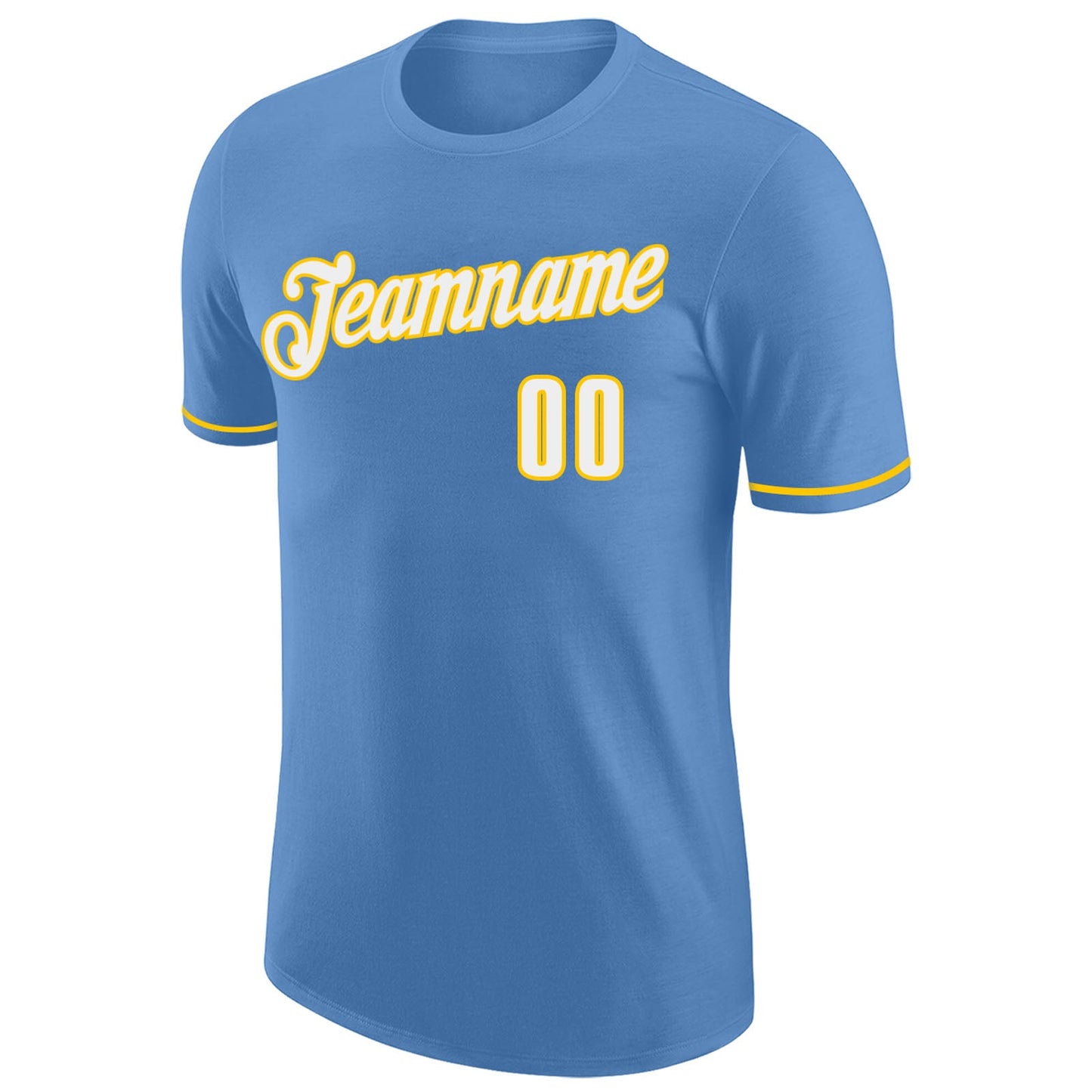 Custom Light Blue White-Gold Performance T-Shirt view 5