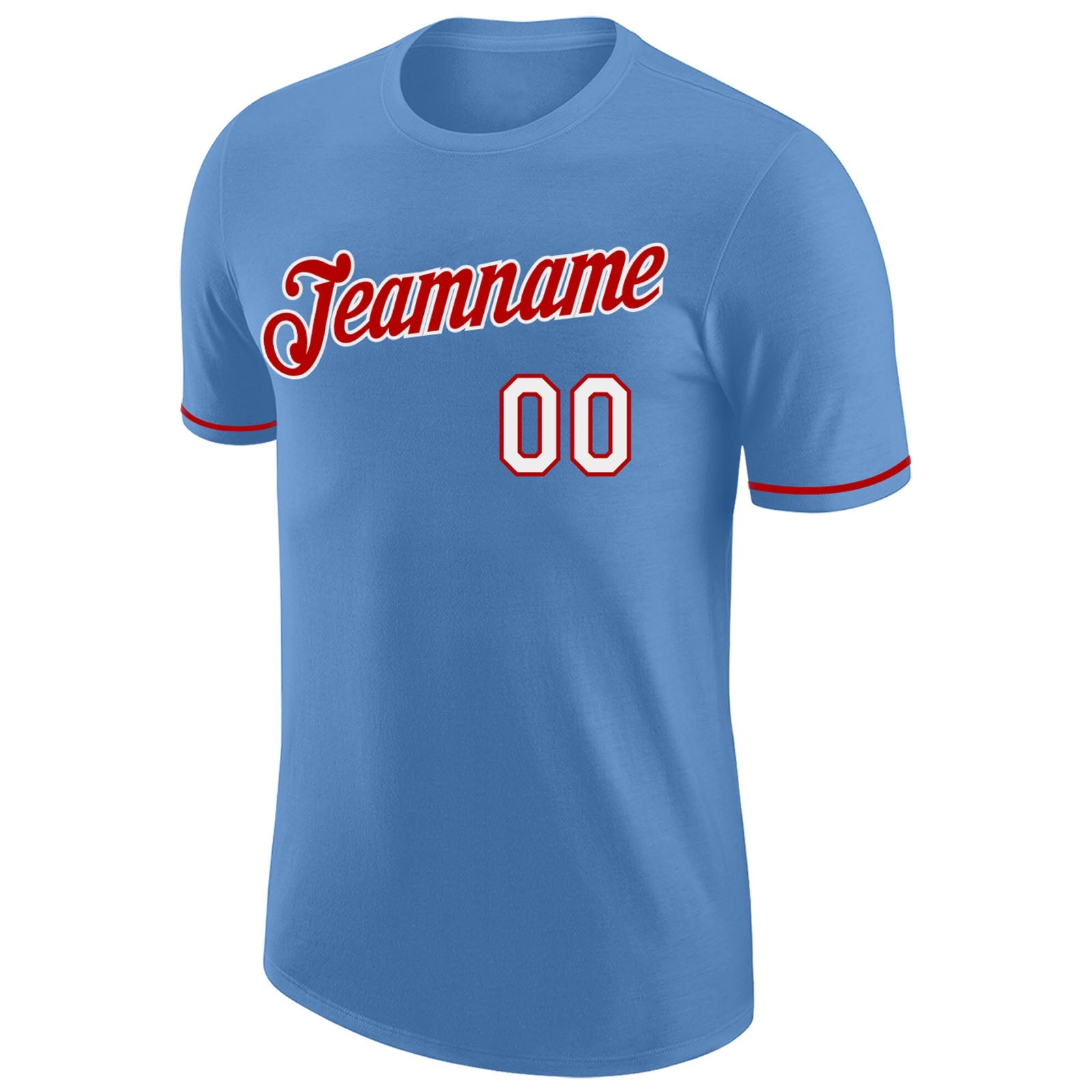 Custom Light Blue White-Red Performance T-Shirt view 5