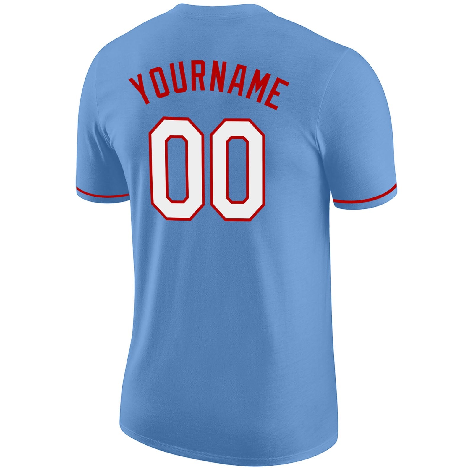 Custom Light Blue White-Red Performance T-Shirt view 6
