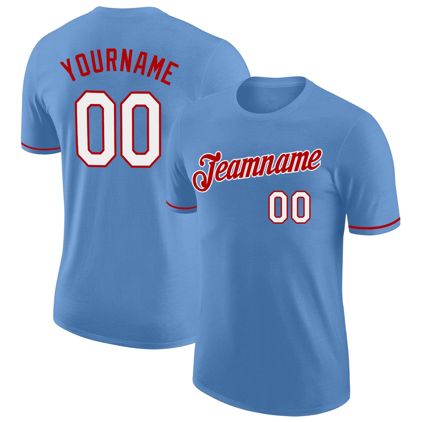 Custom Light Blue White-Red Performance T-Shirt - Main View