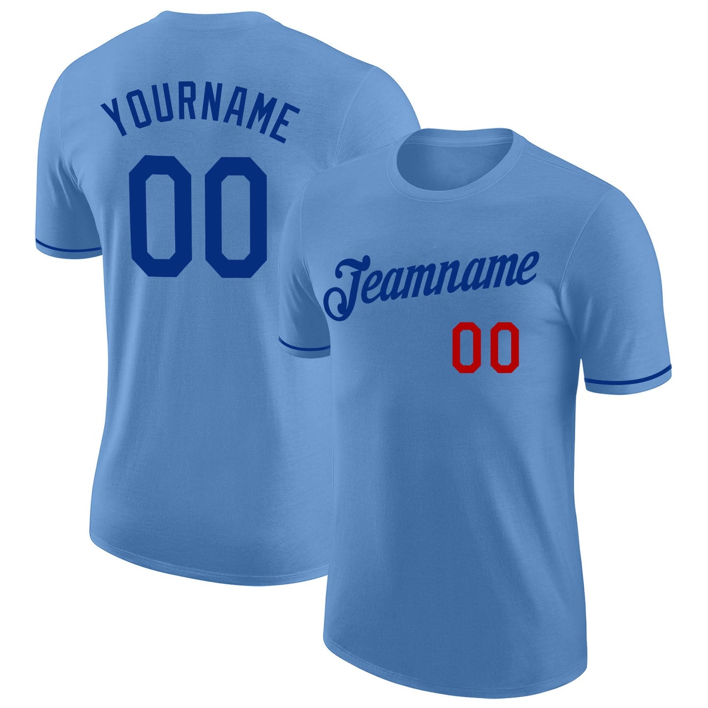 Custom Light Blue Royal-Red Performance T-Shirt - Main View